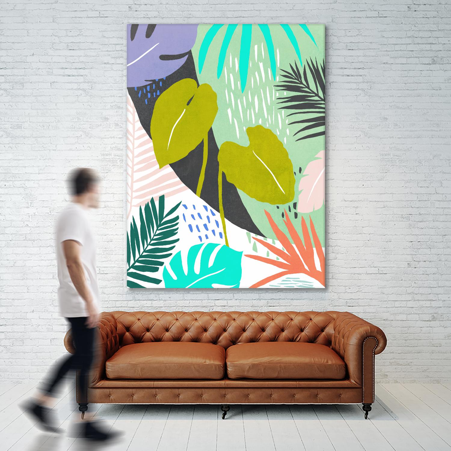 Jazzy Jungle I by Annie Warren on GIANT ART - orange coastal & tropical leaves