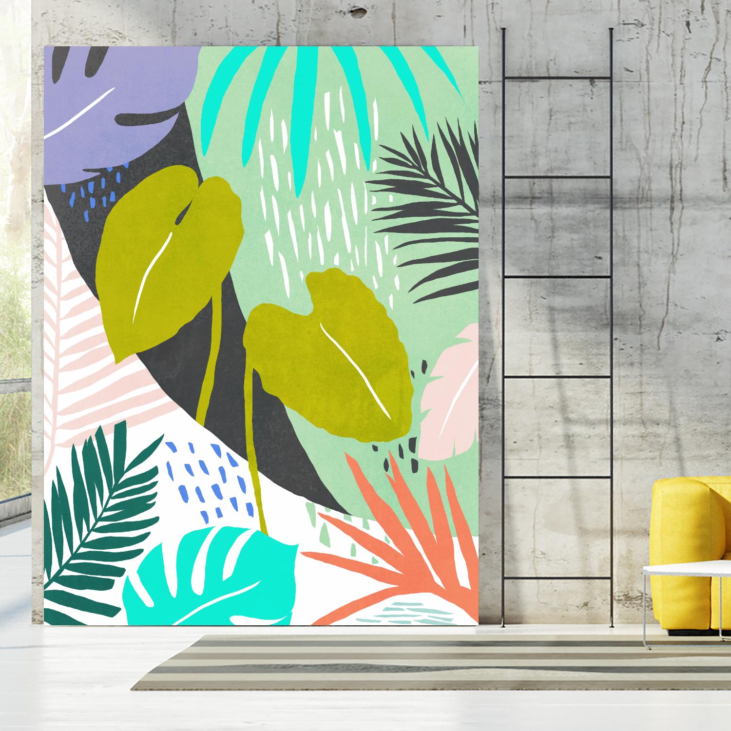 Jazzy Jungle I by Annie Warren on GIANT ART - orange coastal & tropical leaves