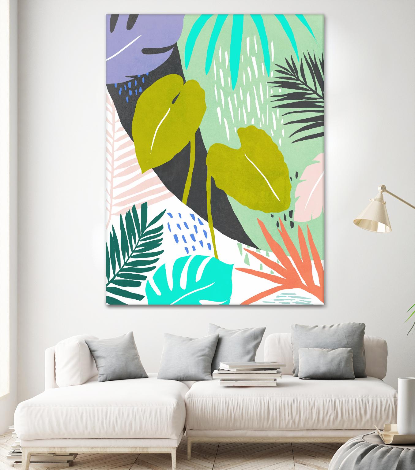 Jazzy Jungle I by Annie Warren on GIANT ART - orange coastal & tropical leaves