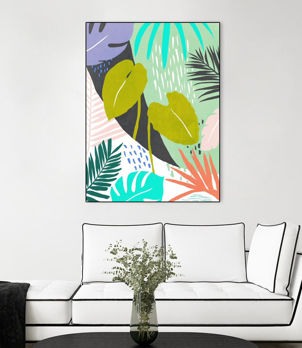 Jazzy Jungle I by Annie Warren on GIANT ART - orange coastal & tropical leaves
