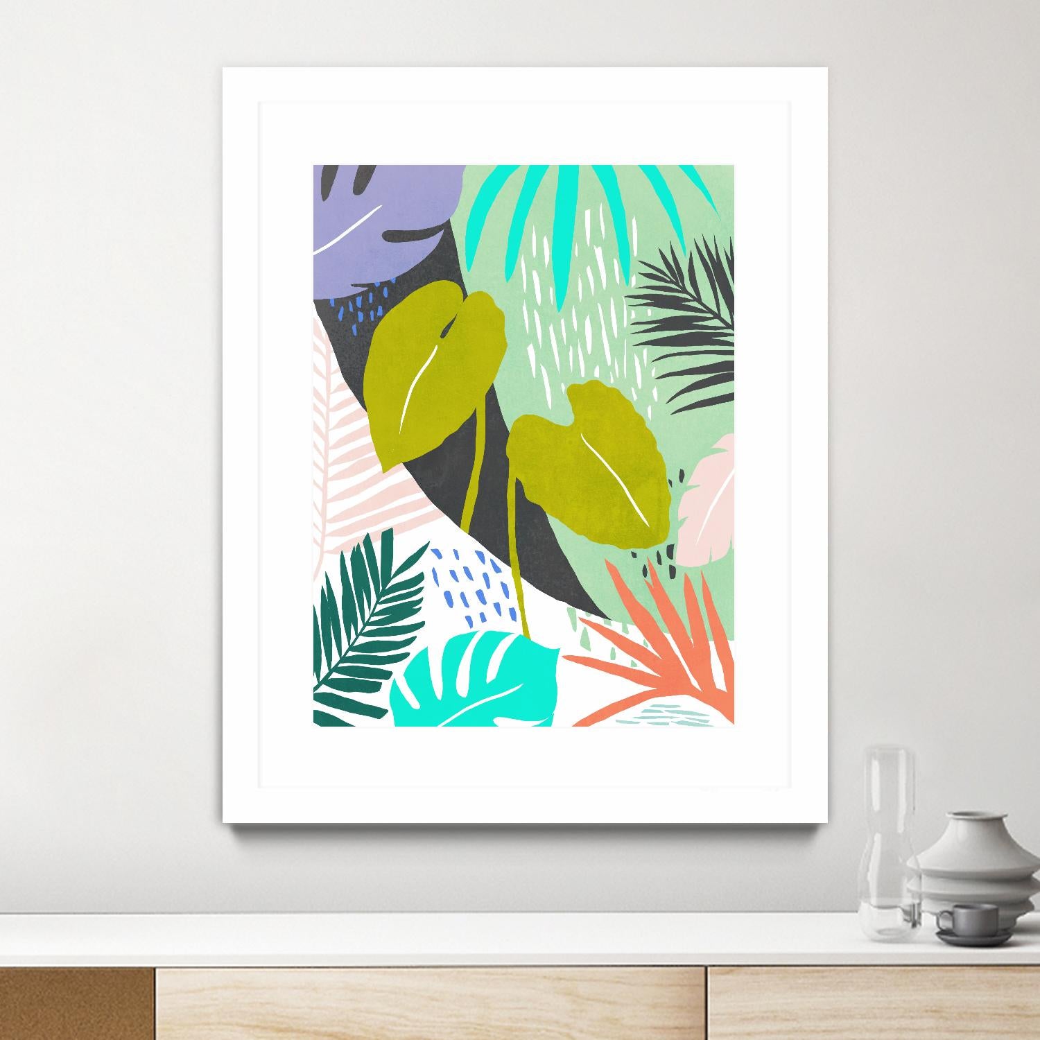 Jazzy Jungle I by Annie Warren on GIANT ART - orange coastal & tropical leaves