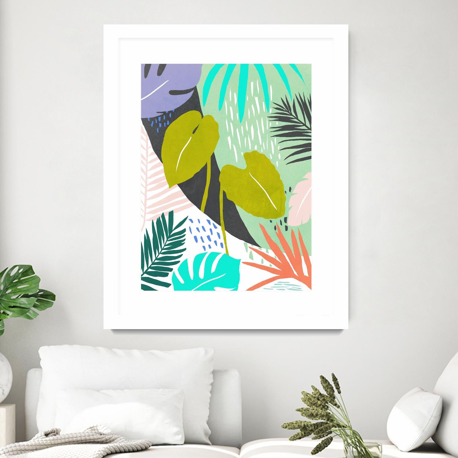 Jazzy Jungle I by Annie Warren on GIANT ART - orange coastal & tropical leaves