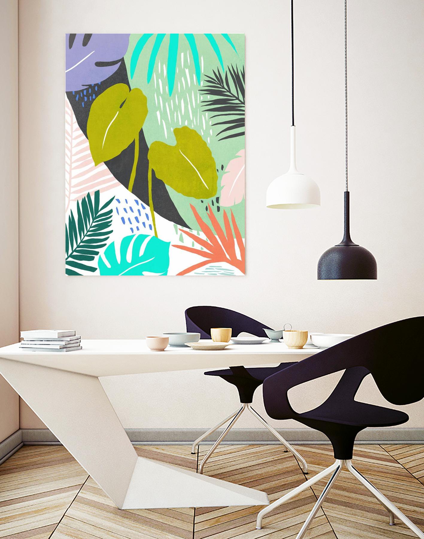 Jazzy Jungle I by Annie Warren on GIANT ART - orange coastal & tropical leaves