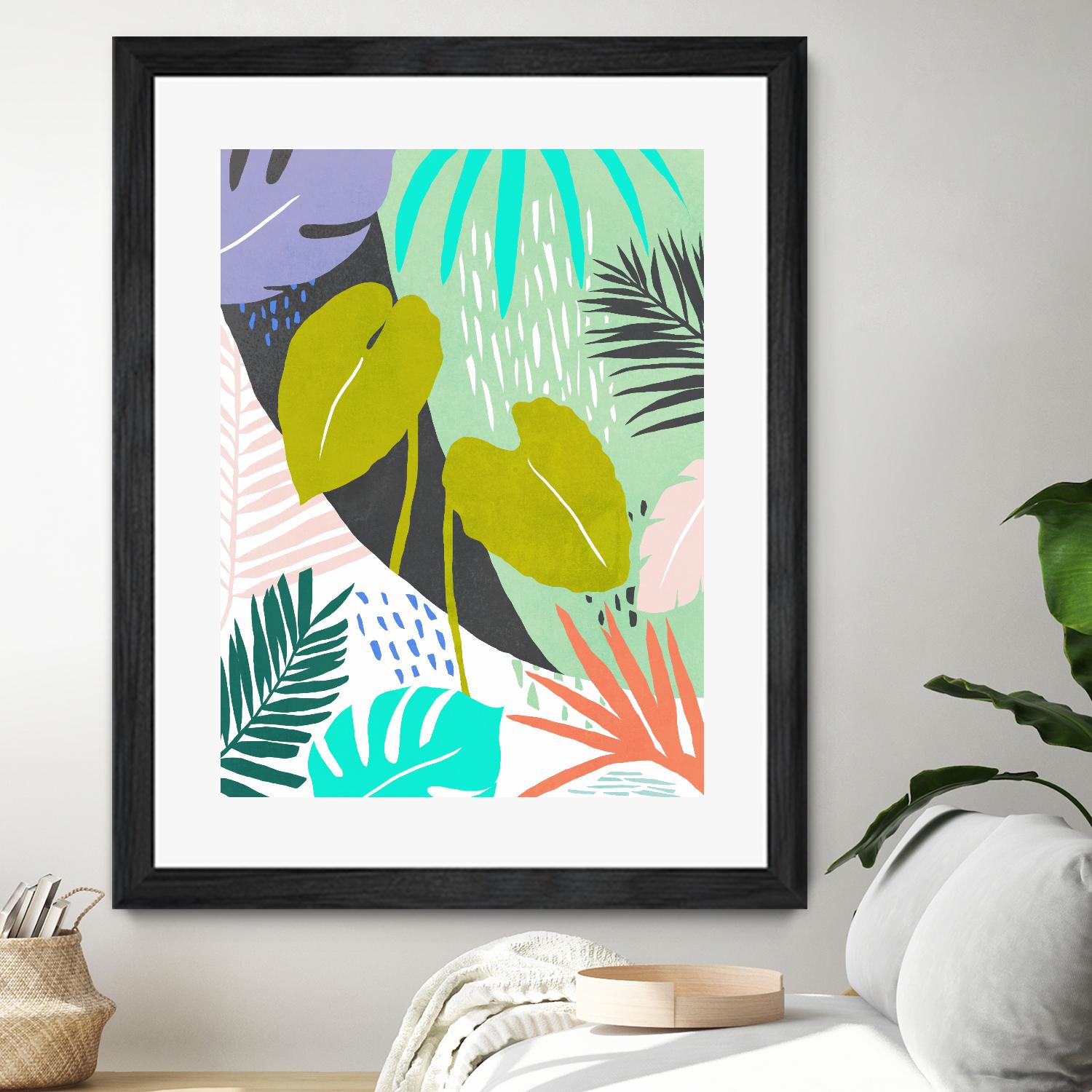 Jazzy Jungle I by Annie Warren on GIANT ART - orange coastal & tropical leaves