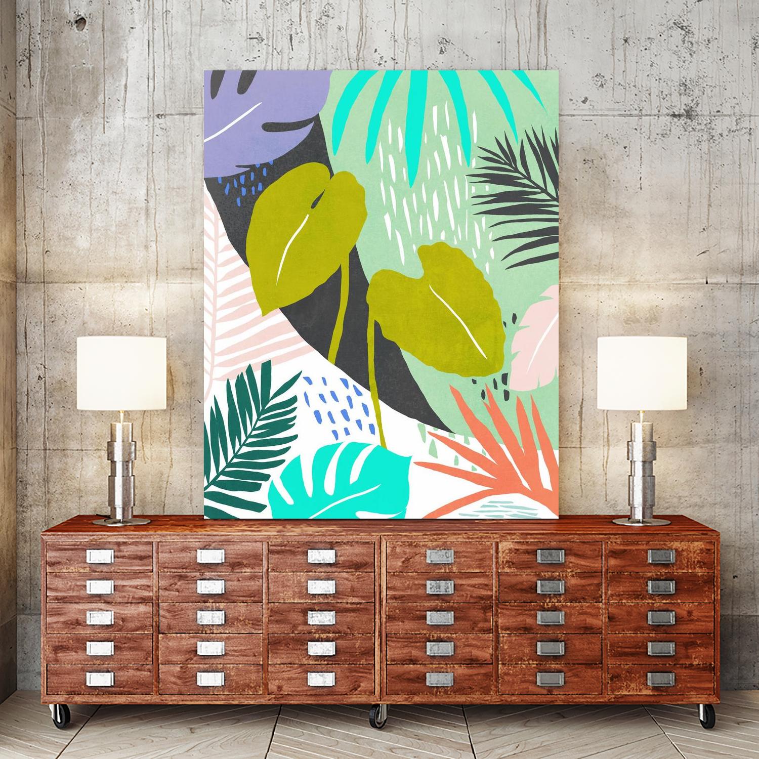 Jazzy Jungle I by Annie Warren on GIANT ART - orange coastal & tropical leaves