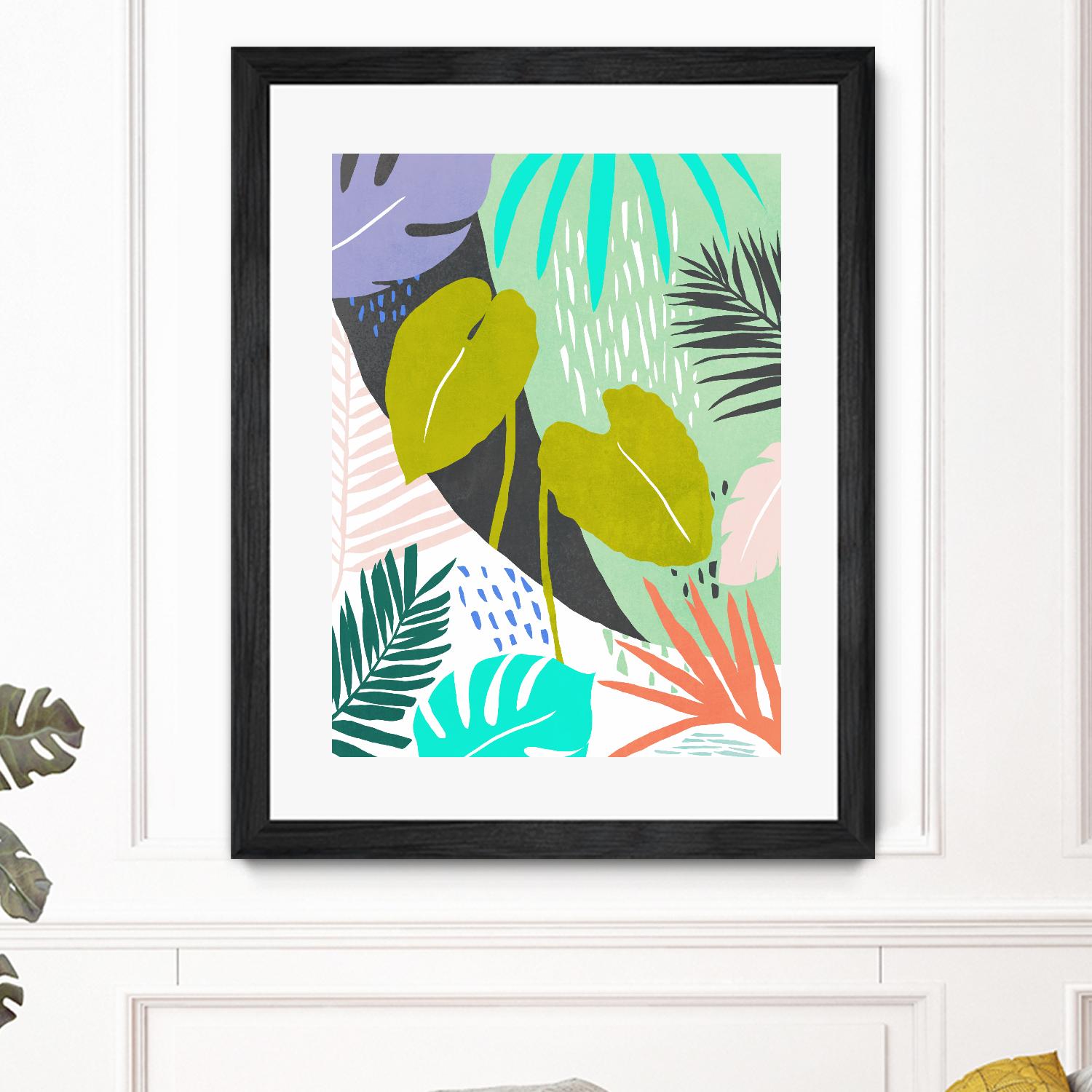 Jazzy Jungle I by Annie Warren on GIANT ART - orange coastal & tropical leaves