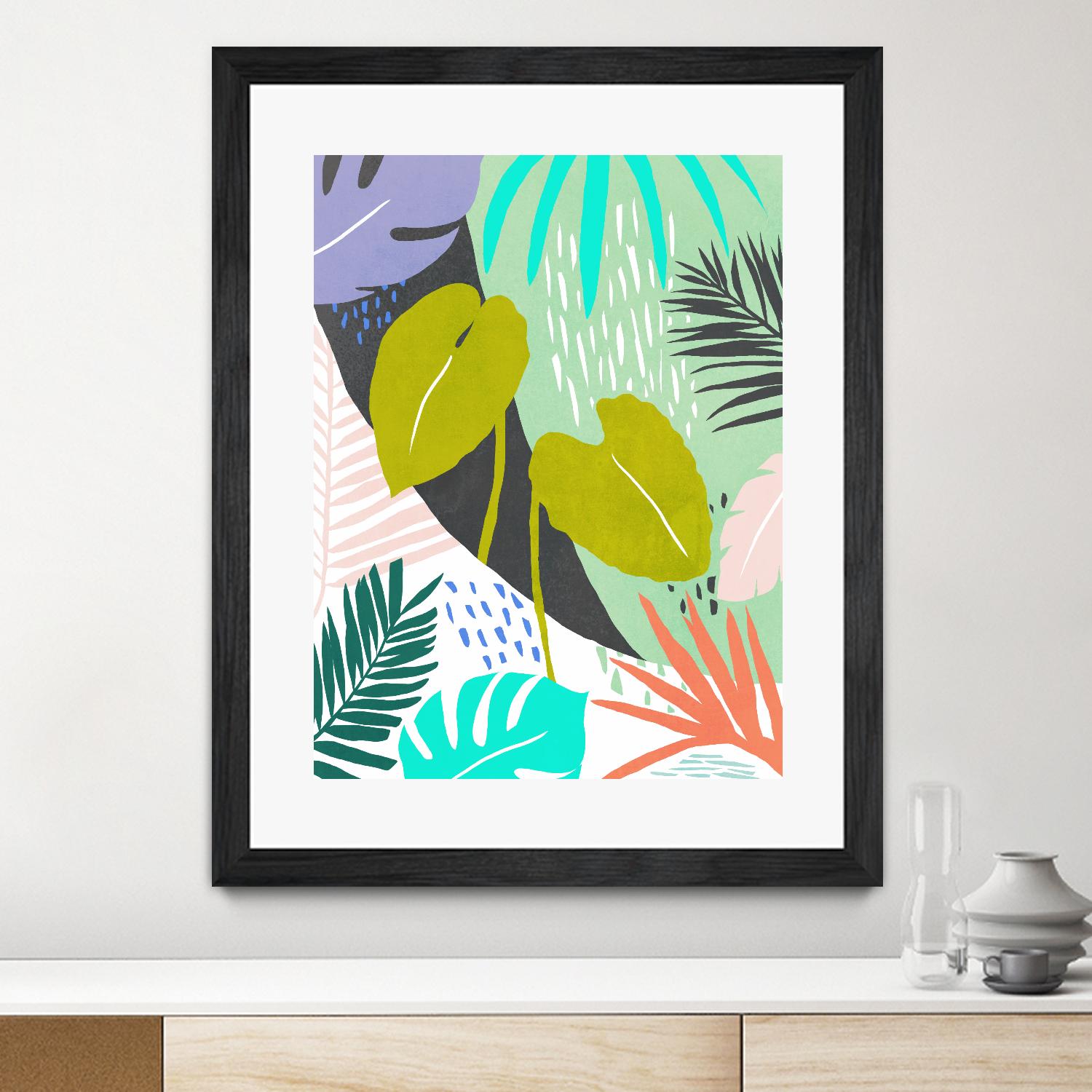 Jazzy Jungle I by Annie Warren on GIANT ART - orange coastal & tropical leaves