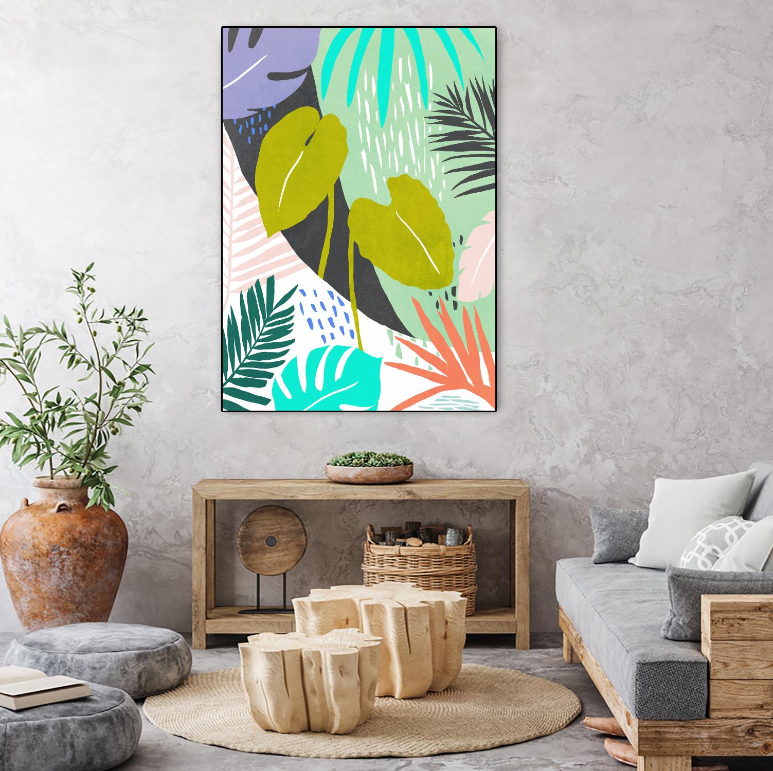 Jazzy Jungle I by Annie Warren on GIANT ART - orange coastal & tropical leaves