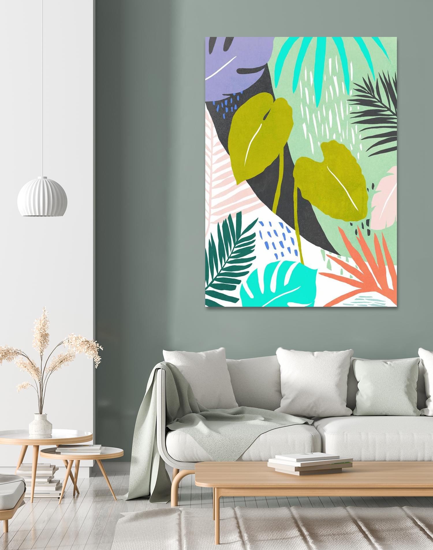 Jazzy Jungle I by Annie Warren on GIANT ART - orange coastal & tropical leaves