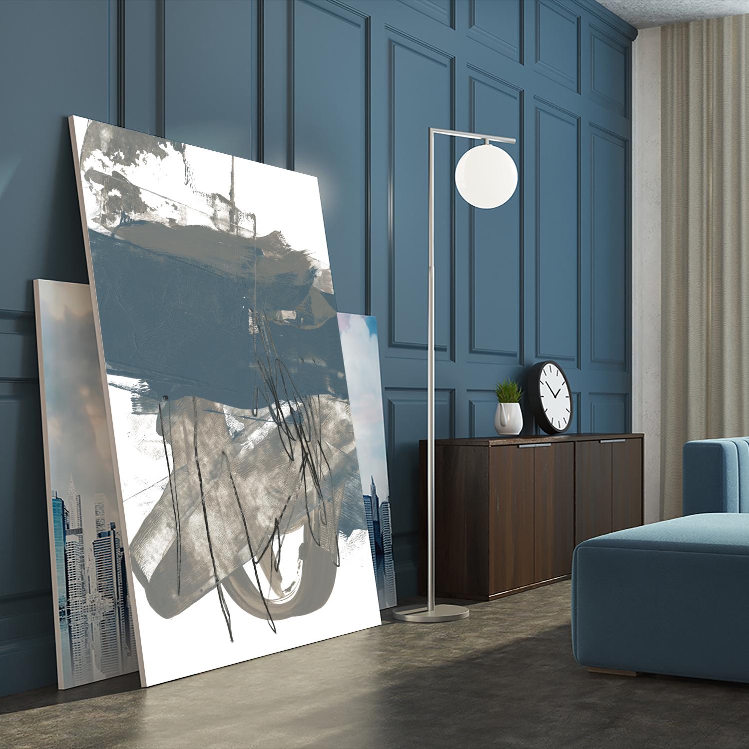 Blue & Grey Swipe I by Jennifer Goldberger on GIANT ART - beige abstract abstract