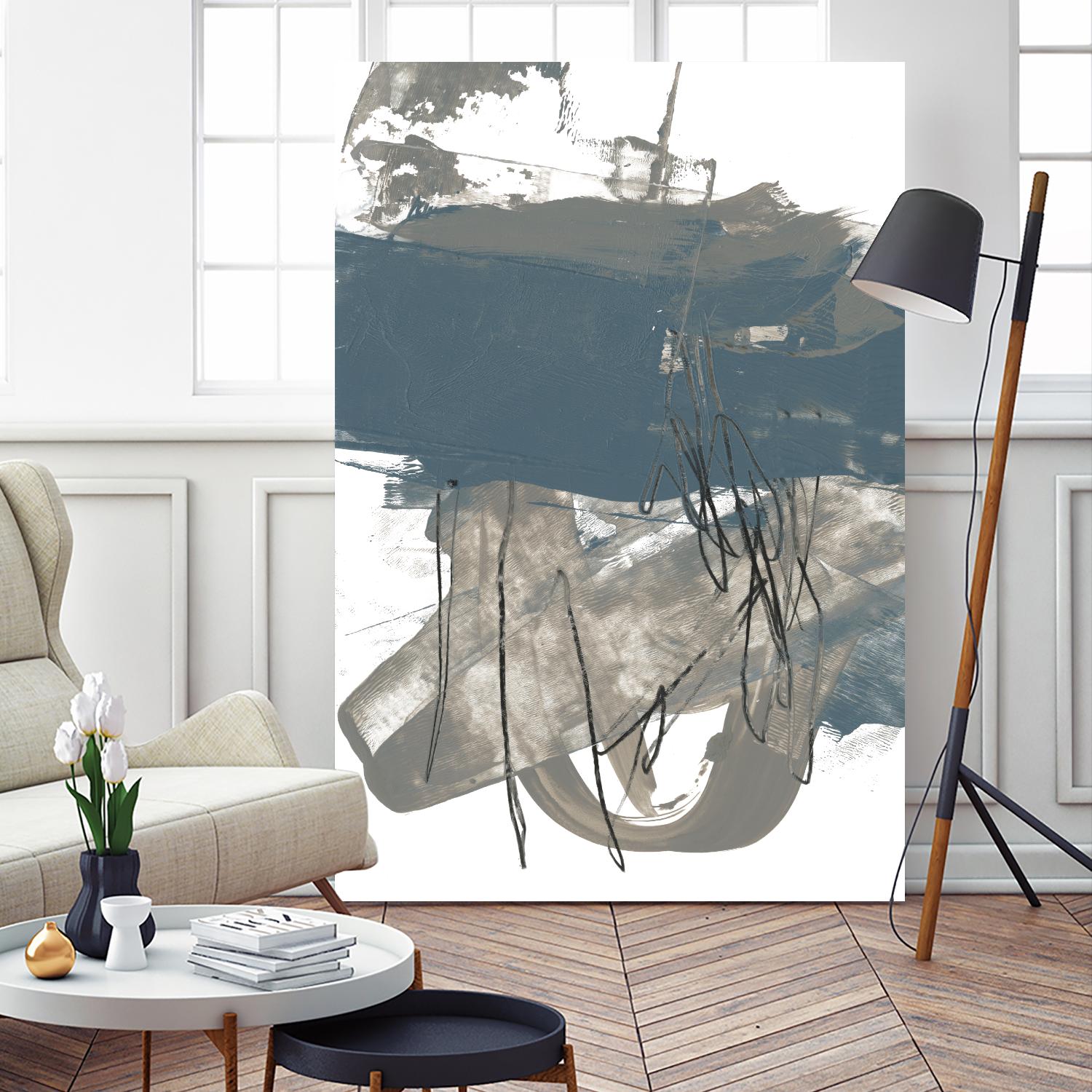 Blue & Grey Swipe I by Jennifer Goldberger on GIANT ART - beige abstract abstract