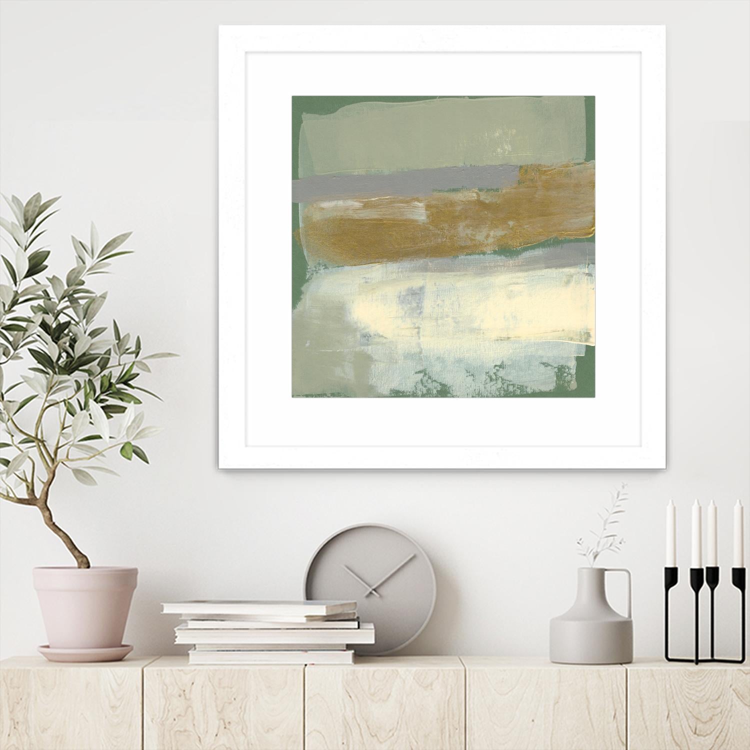 Sage & Gold Swipe IV by Jennifer Goldberger on GIANT ART - gold abstract abstract