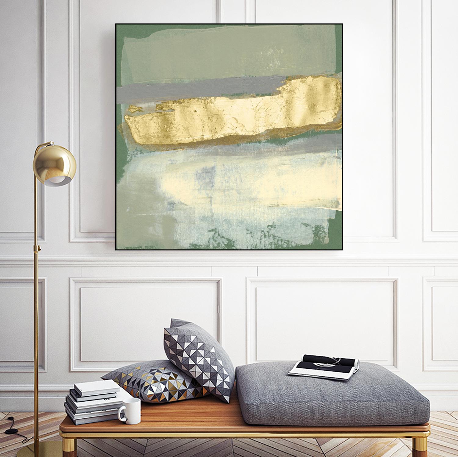 Sage & Gold Swipe IV by Jennifer Goldberger on GIANT ART - gold abstract abstract