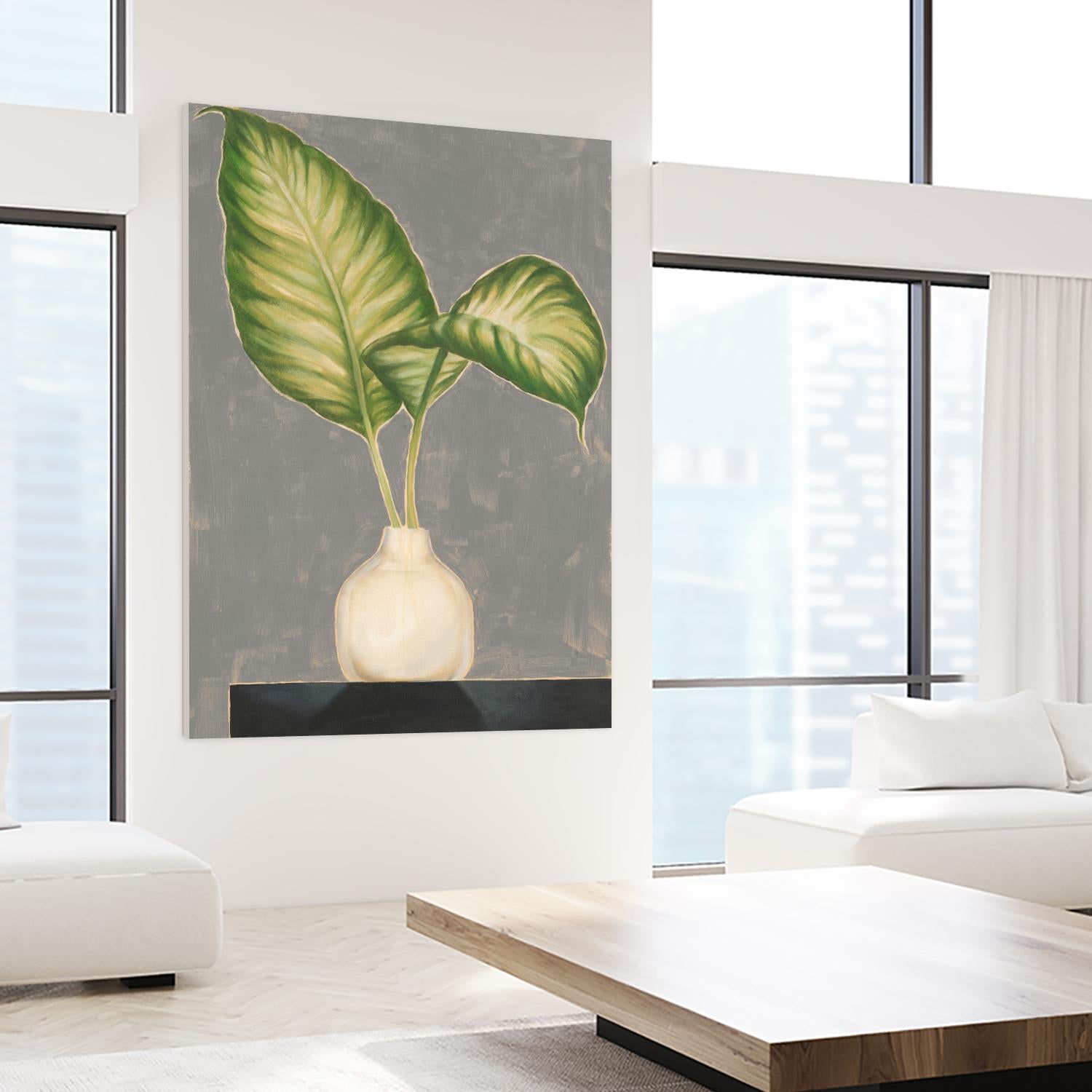 Frond in Vase IV by Jennifer Goldberger on GIANT ART - beige botanicals plant