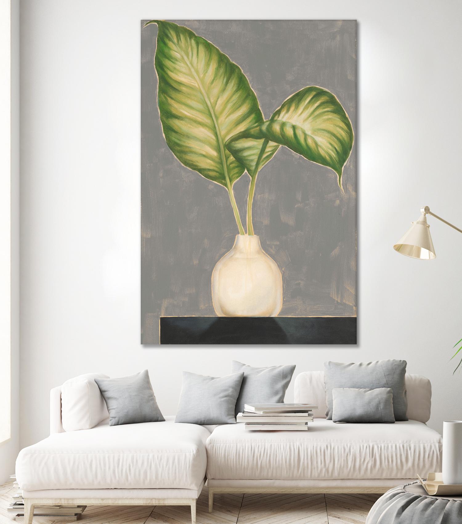 Frond in Vase IV by Jennifer Goldberger on GIANT ART - beige botanicals plant