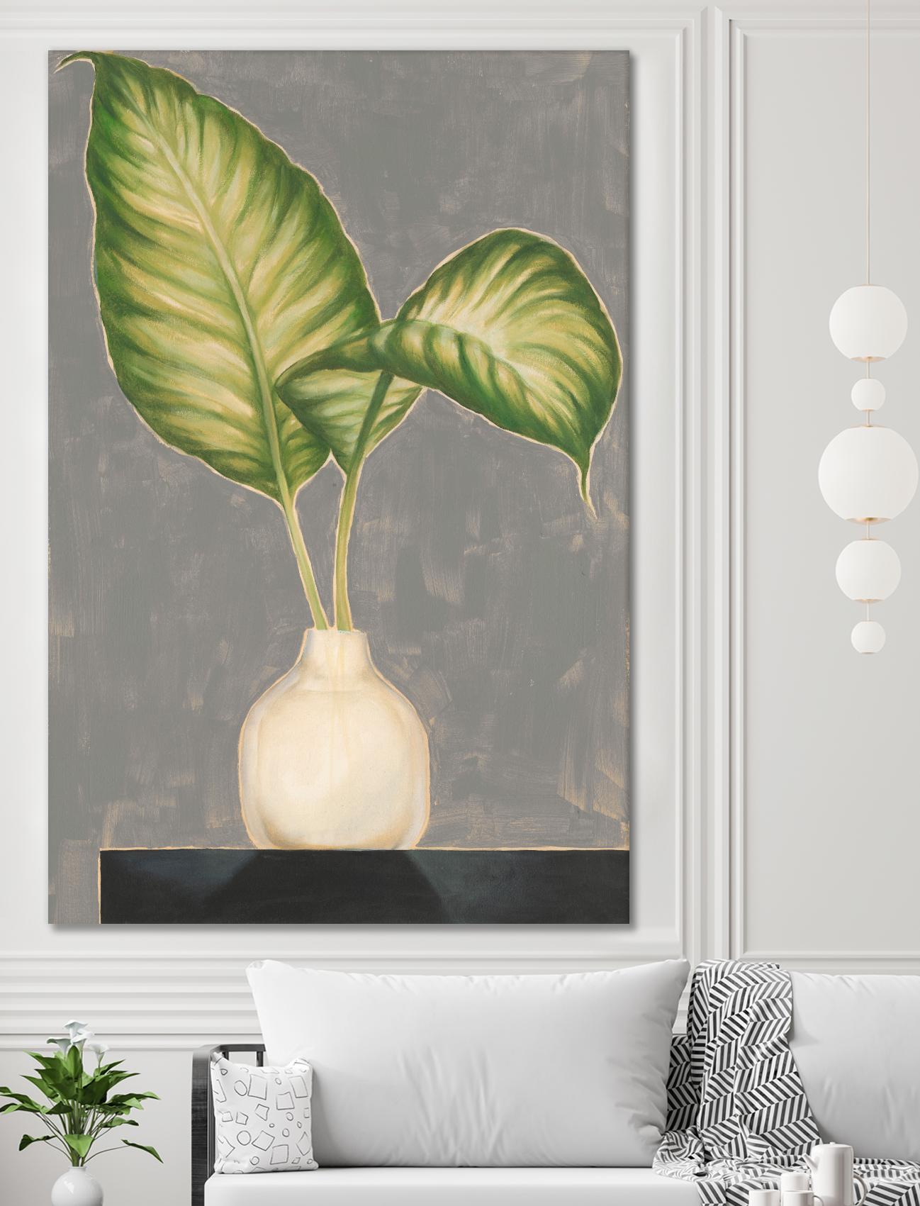 Frond in Vase IV by Jennifer Goldberger on GIANT ART - beige botanicals plant