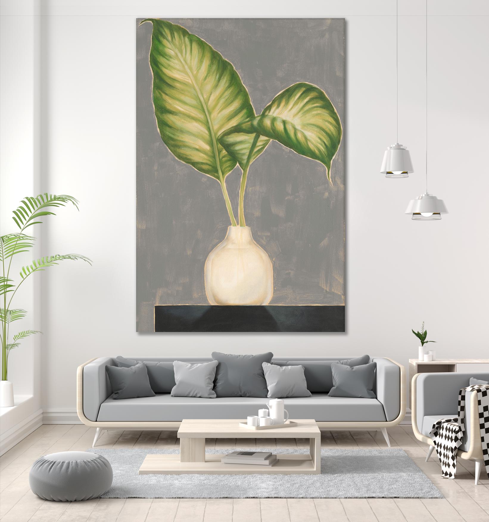 Frond in Vase IV by Jennifer Goldberger on GIANT ART - beige botanicals plant