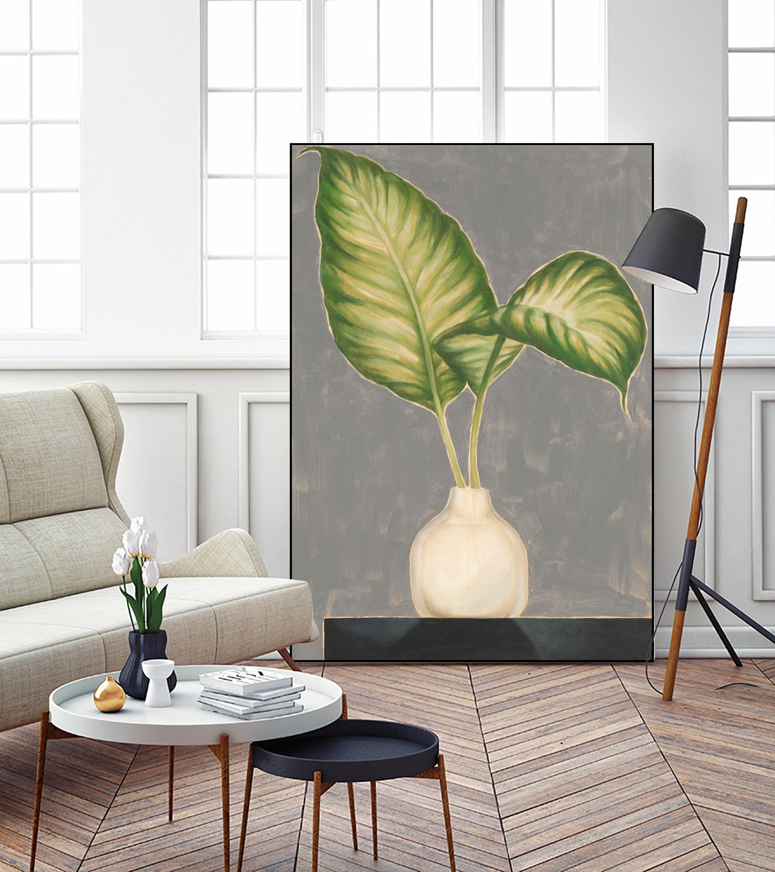 Frond in Vase IV by Jennifer Goldberger on GIANT ART - beige botanicals plant