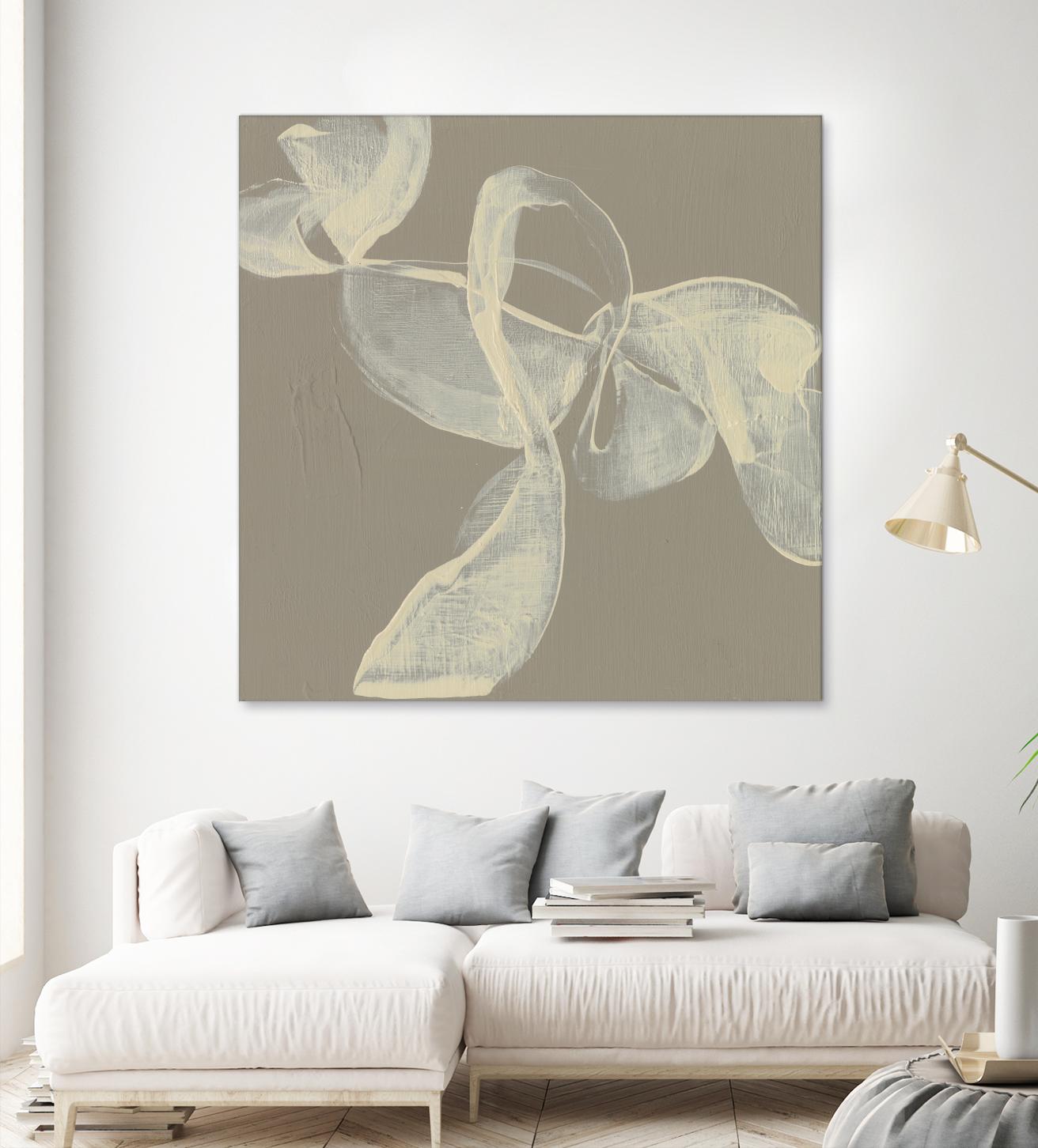 White Ribbon on Beige I by Jennifer Goldberger on GIANT ART - beige abstract abstract
