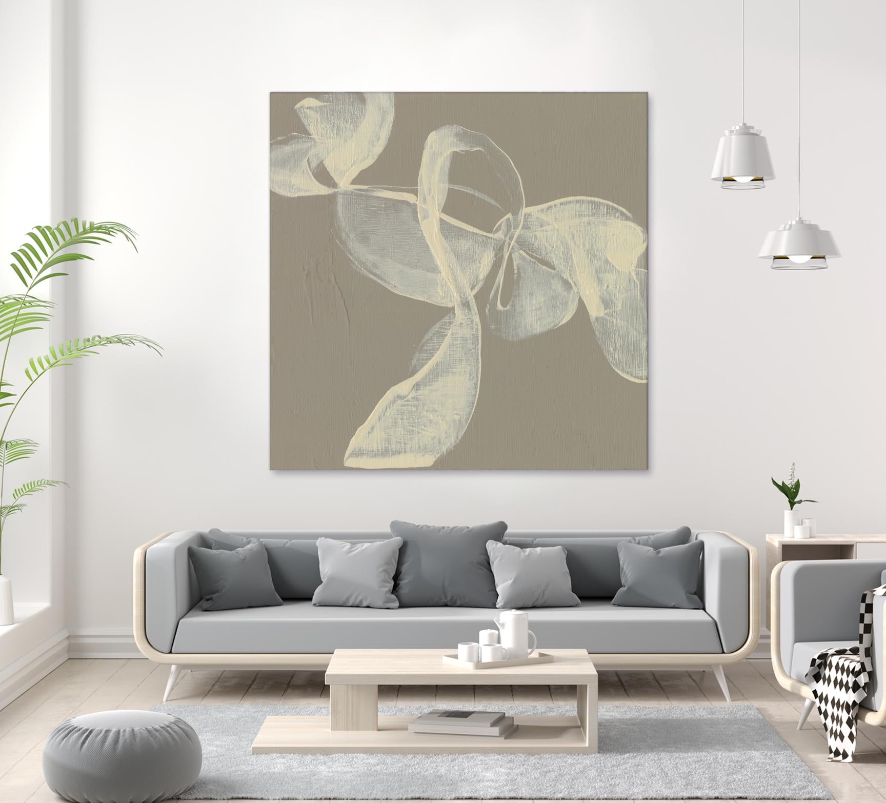 White Ribbon on Beige I by Jennifer Goldberger on GIANT ART - beige abstract abstract