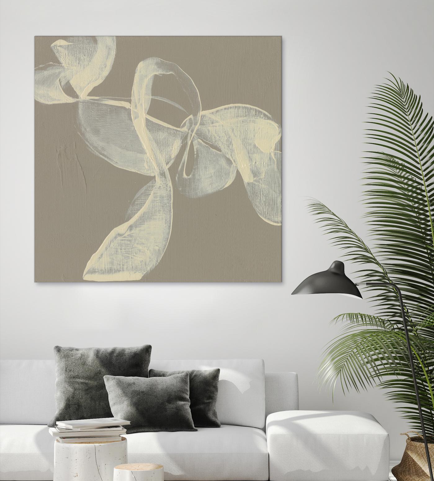 White Ribbon on Beige I by Jennifer Goldberger on GIANT ART - beige abstract abstract