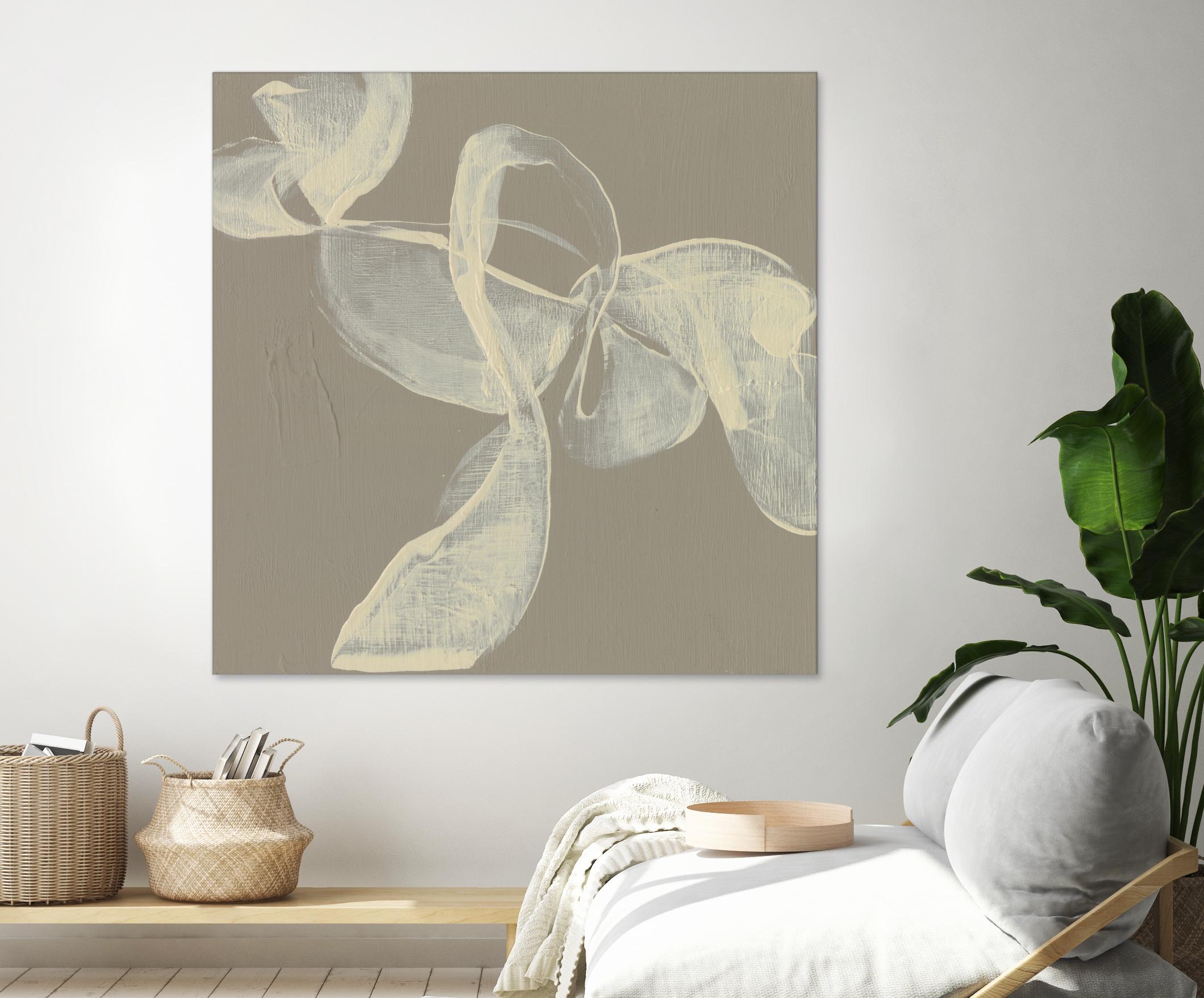 White Ribbon on Beige I by Jennifer Goldberger on GIANT ART - beige abstract abstract