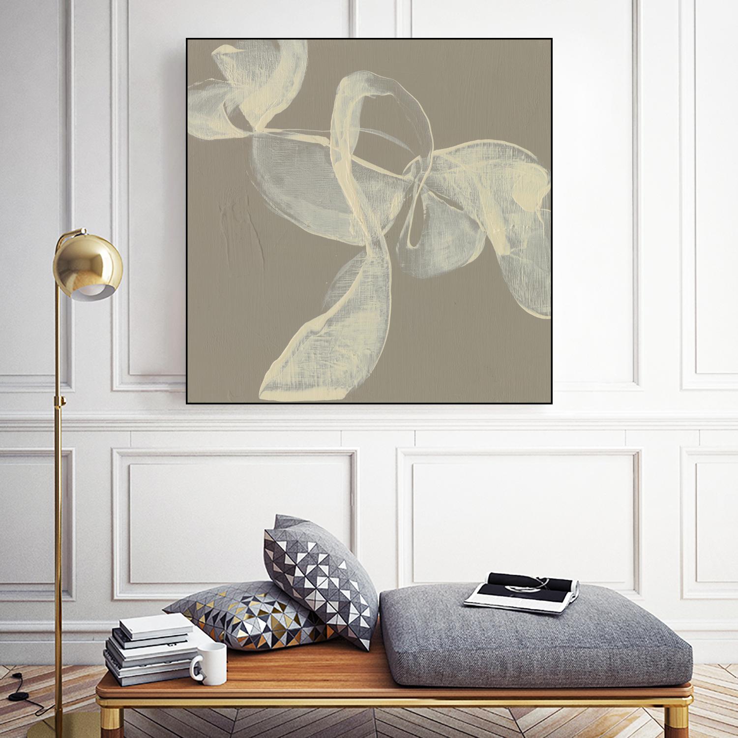 White Ribbon on Beige I by Jennifer Goldberger on GIANT ART - beige abstract abstract