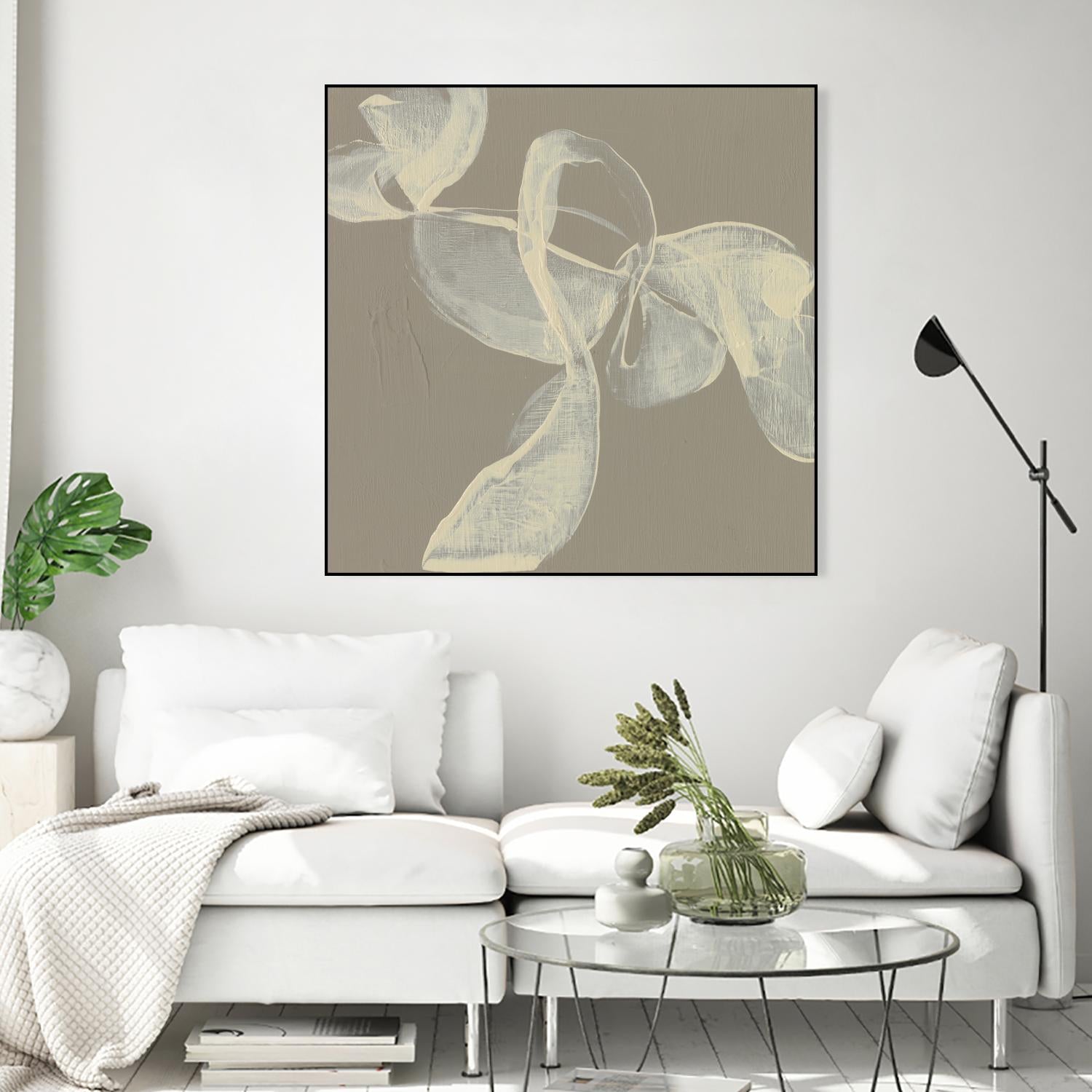 White Ribbon on Beige I by Jennifer Goldberger on GIANT ART - beige abstract abstract