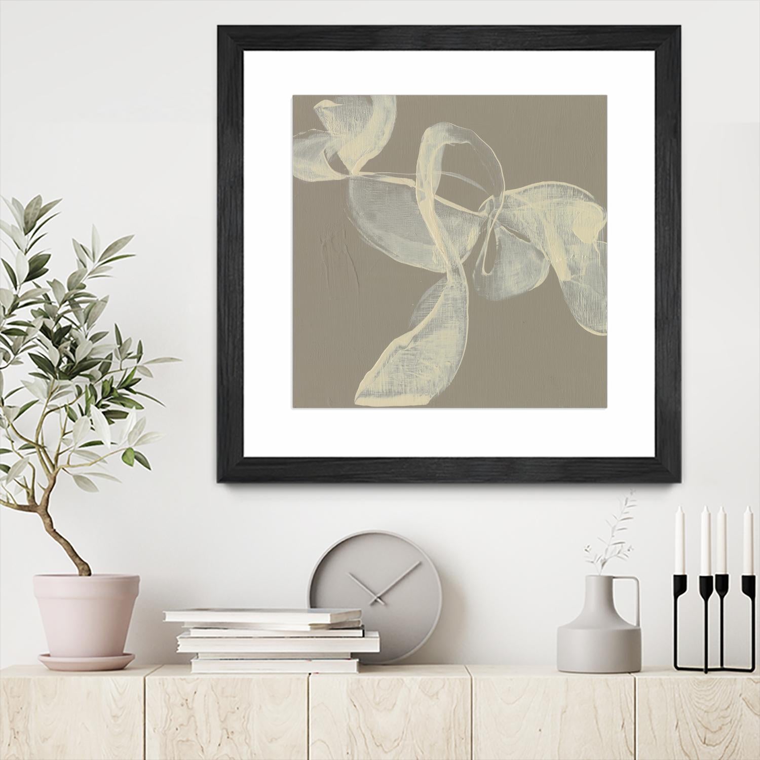 White Ribbon on Beige I by Jennifer Goldberger on GIANT ART - beige abstract abstract