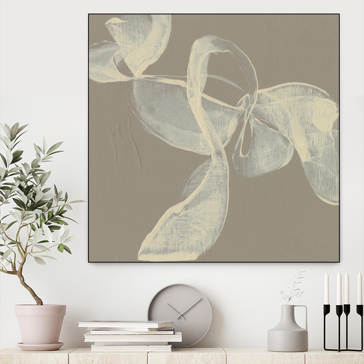 White Ribbon on Beige I by Jennifer Goldberger on GIANT ART - beige abstract abstract