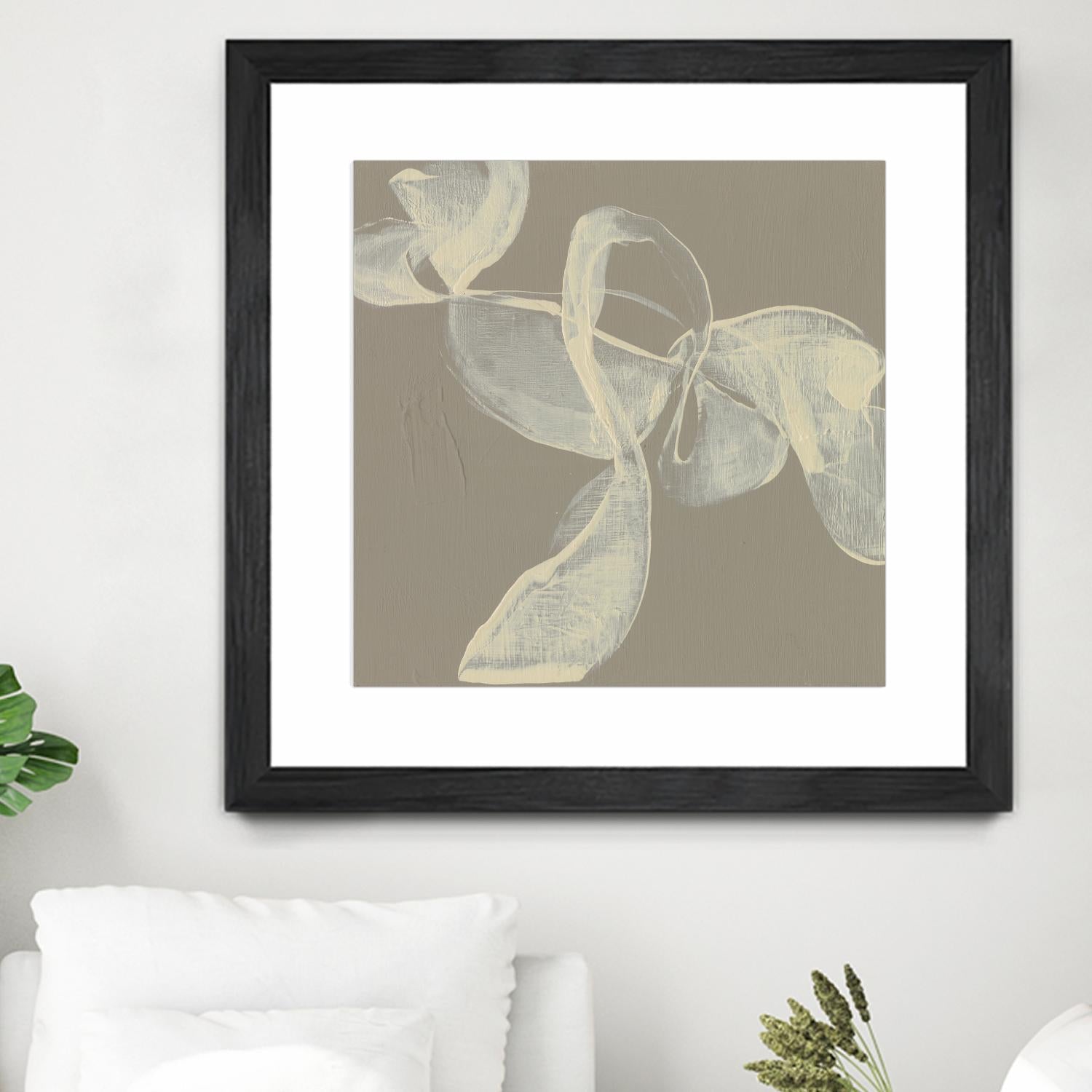 White Ribbon on Beige I by Jennifer Goldberger on GIANT ART - beige abstract abstract