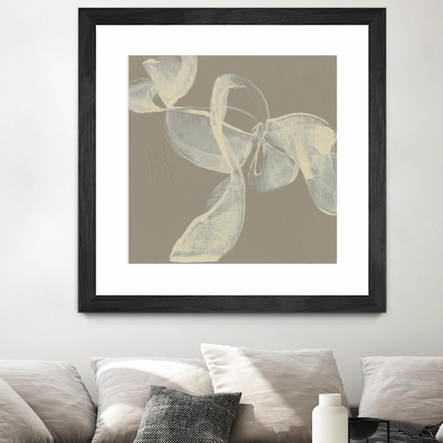 White Ribbon on Beige I by Jennifer Goldberger on GIANT ART - beige abstract abstract