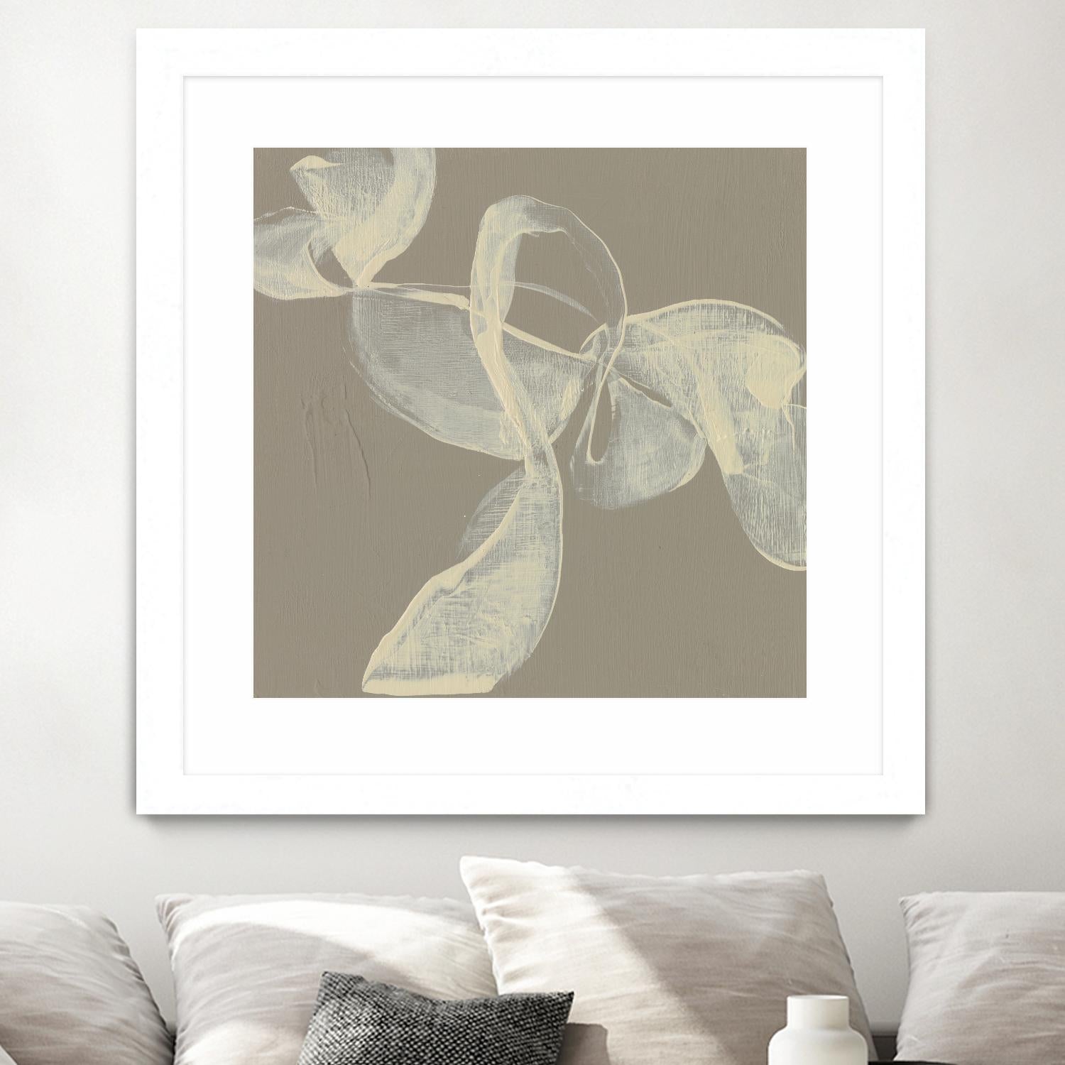 White Ribbon on Beige I by Jennifer Goldberger on GIANT ART - beige abstract abstract