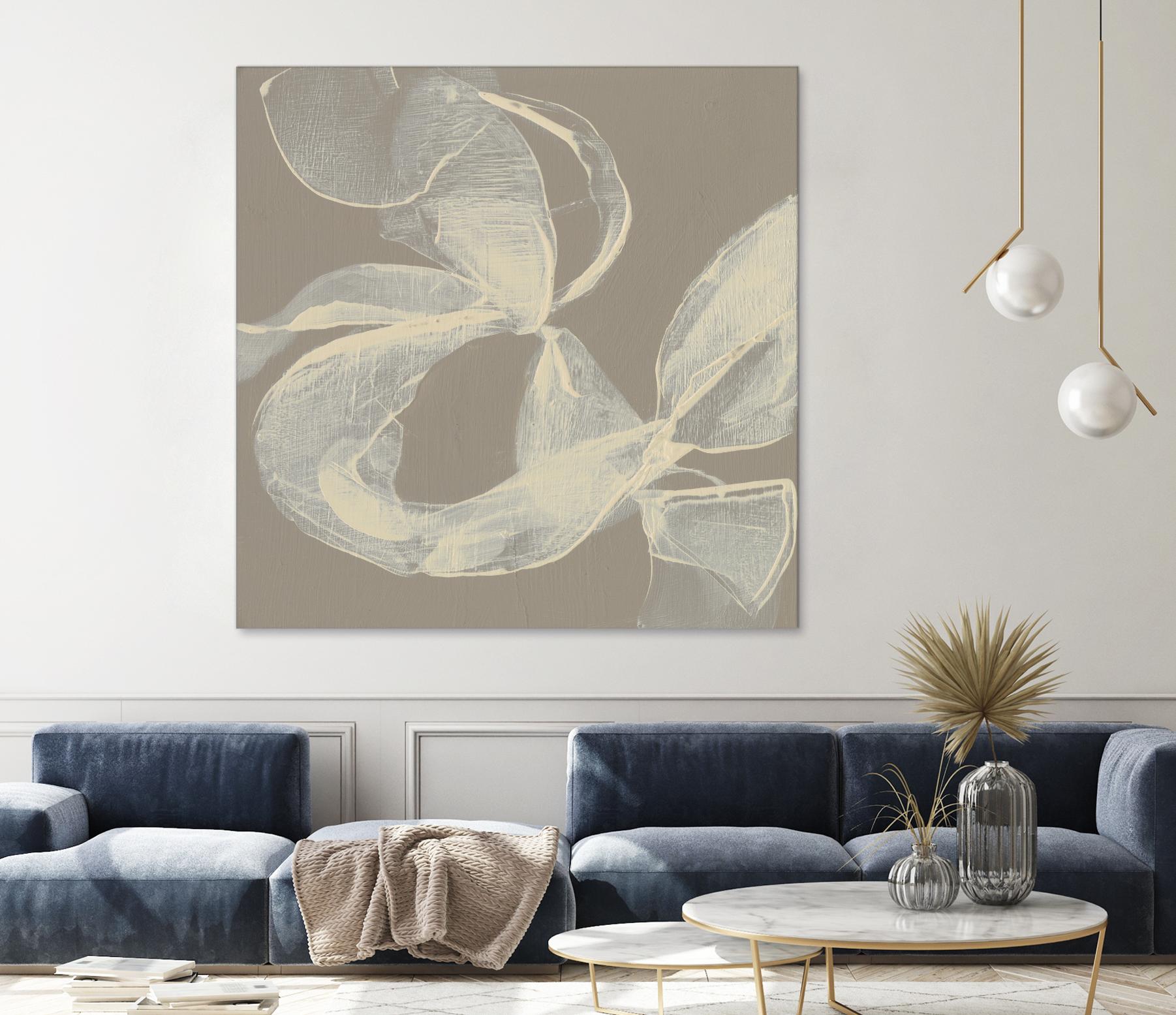 White Ribbon on Beige II by Jennifer Goldberger on GIANT ART - beige abstract