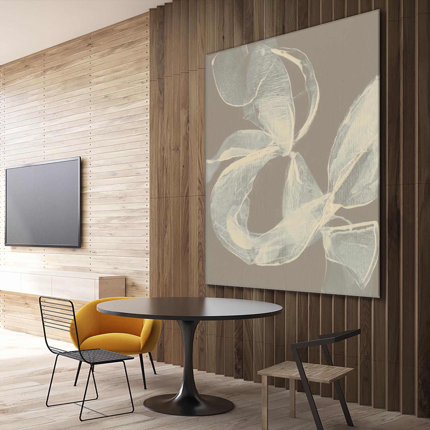 White Ribbon on Beige II by Jennifer Goldberger on GIANT ART - beige abstract