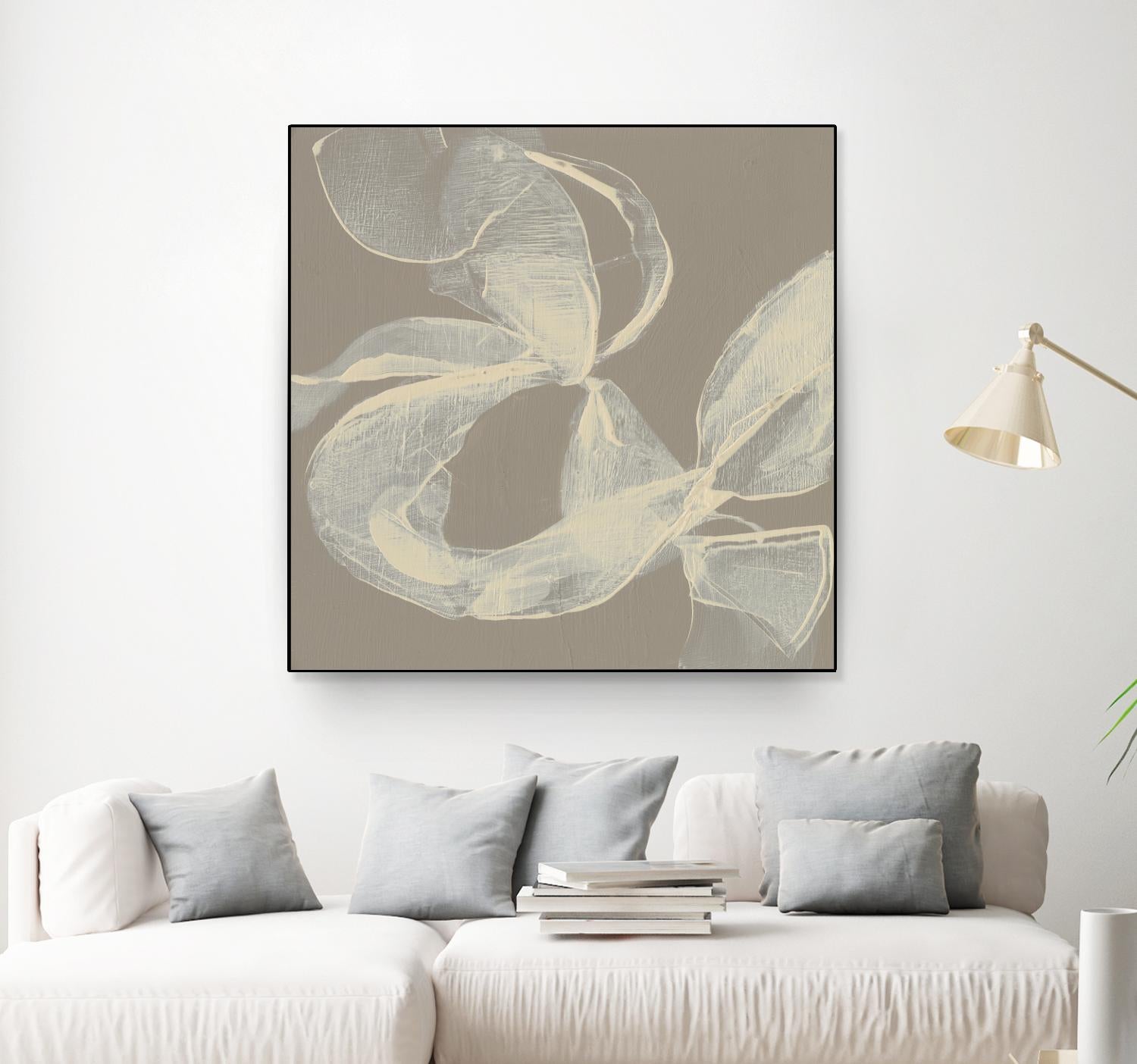 White Ribbon on Beige II by Jennifer Goldberger on GIANT ART - beige abstract