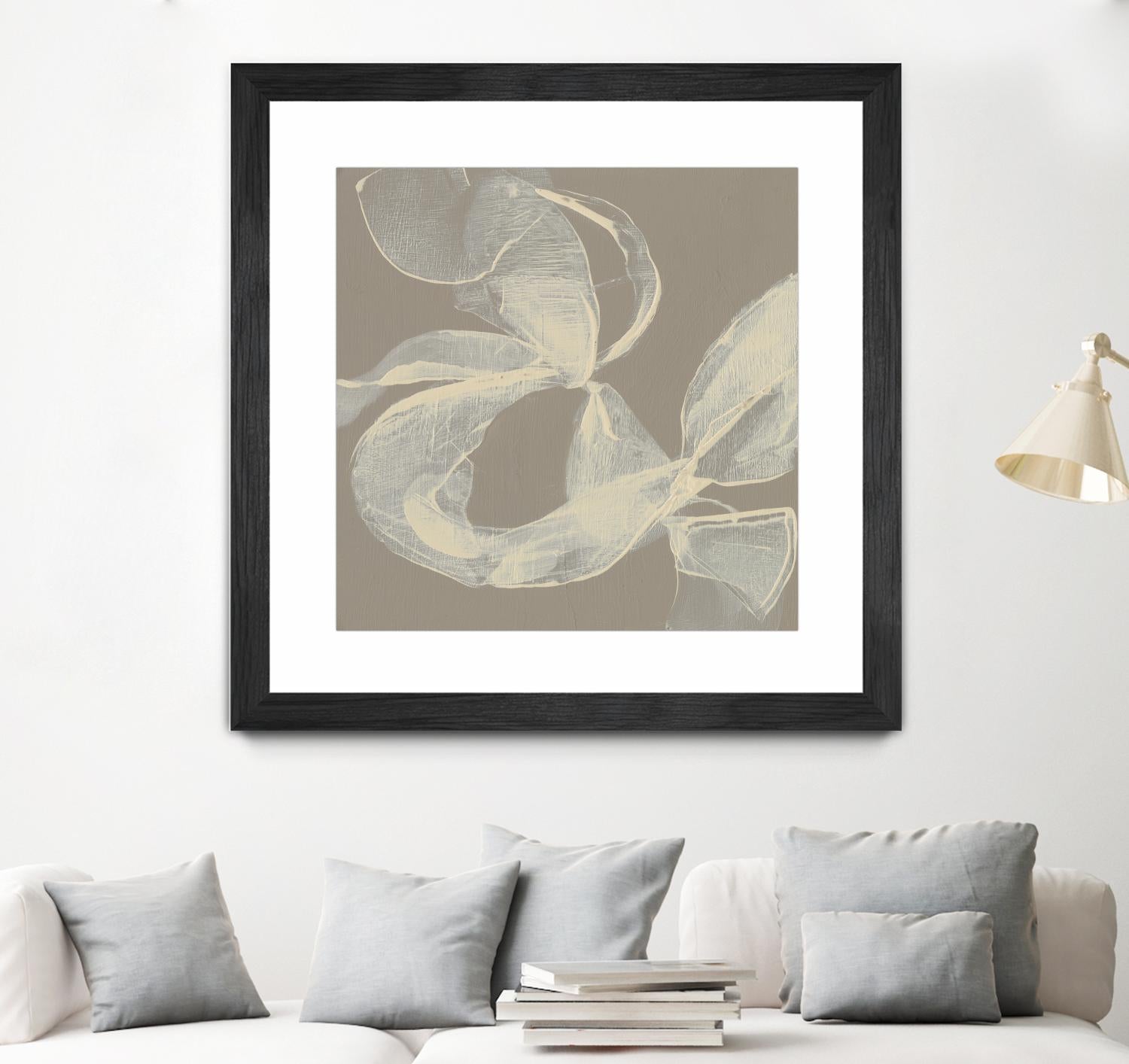 White Ribbon on Beige II by Jennifer Goldberger on GIANT ART - beige abstract