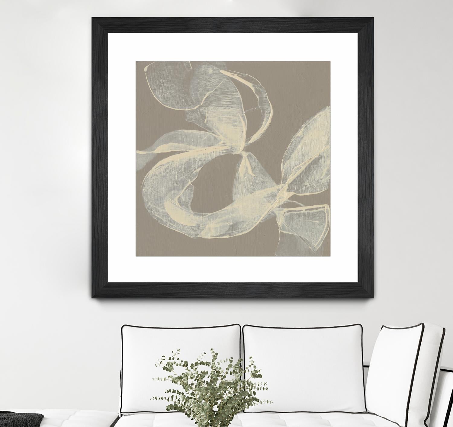 White Ribbon on Beige II by Jennifer Goldberger on GIANT ART - beige abstract