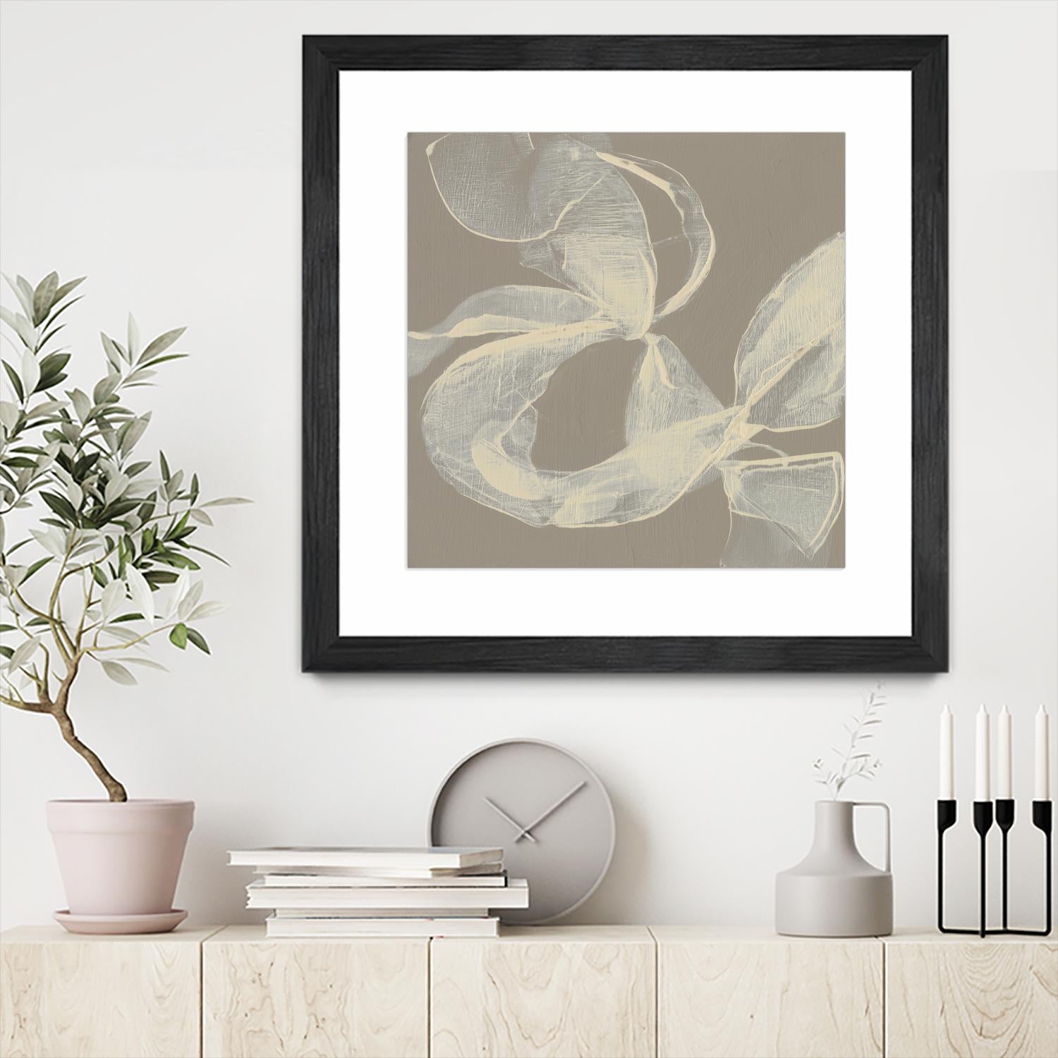 White Ribbon on Beige II by Jennifer Goldberger on GIANT ART - beige abstract