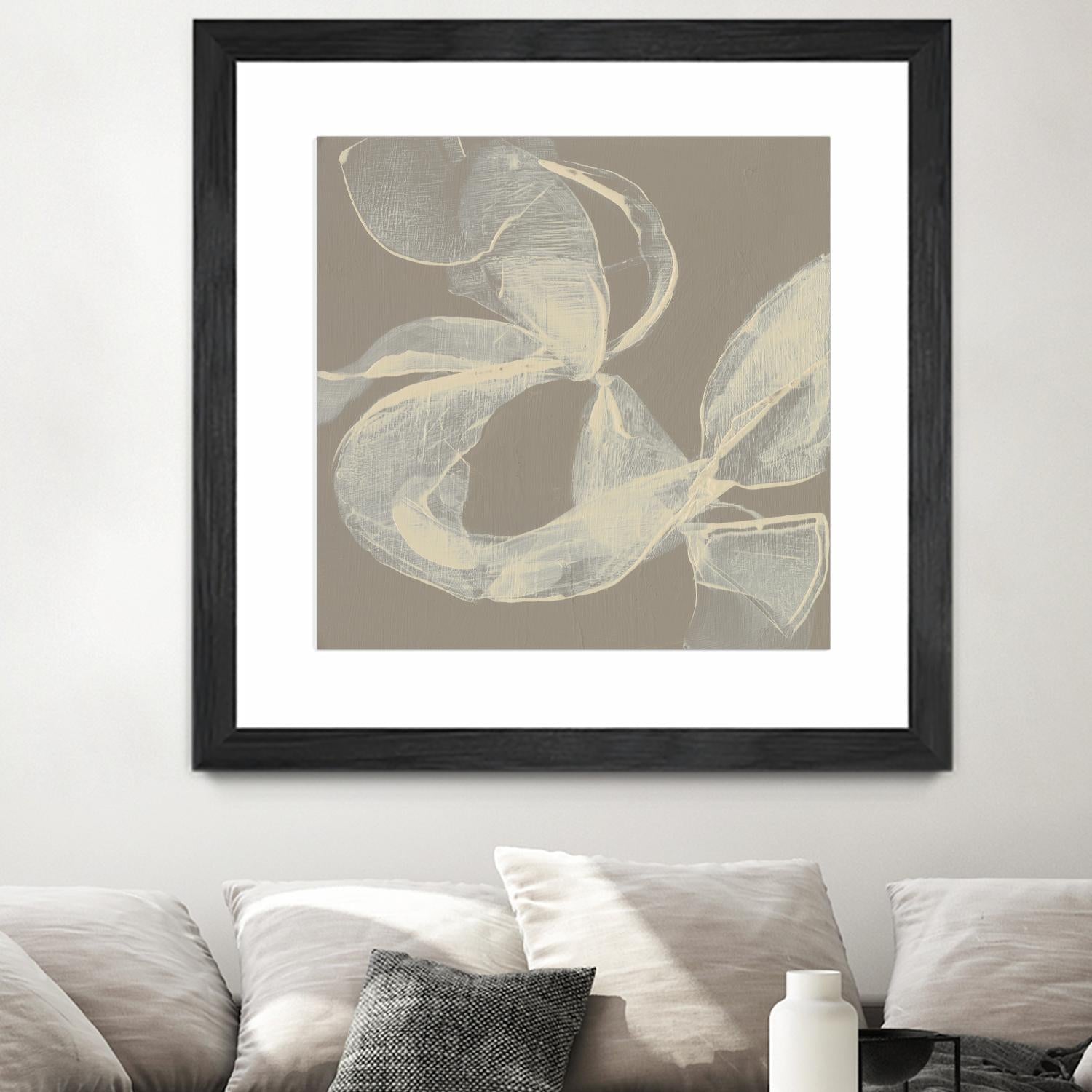 White Ribbon on Beige II by Jennifer Goldberger on GIANT ART - beige abstract