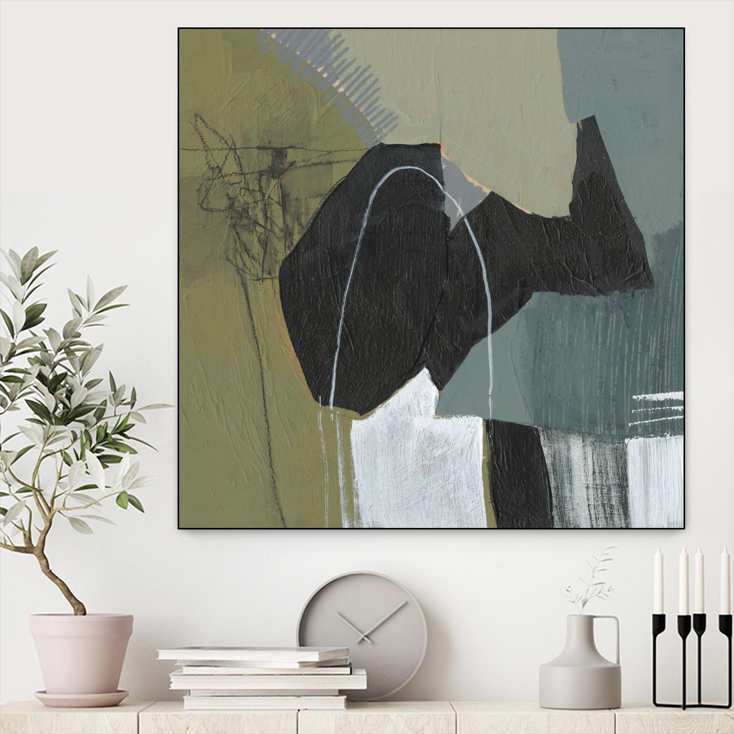Puzzle in Neutrals I by Jennifer Goldberger on GIANT ART - green abstract abstract