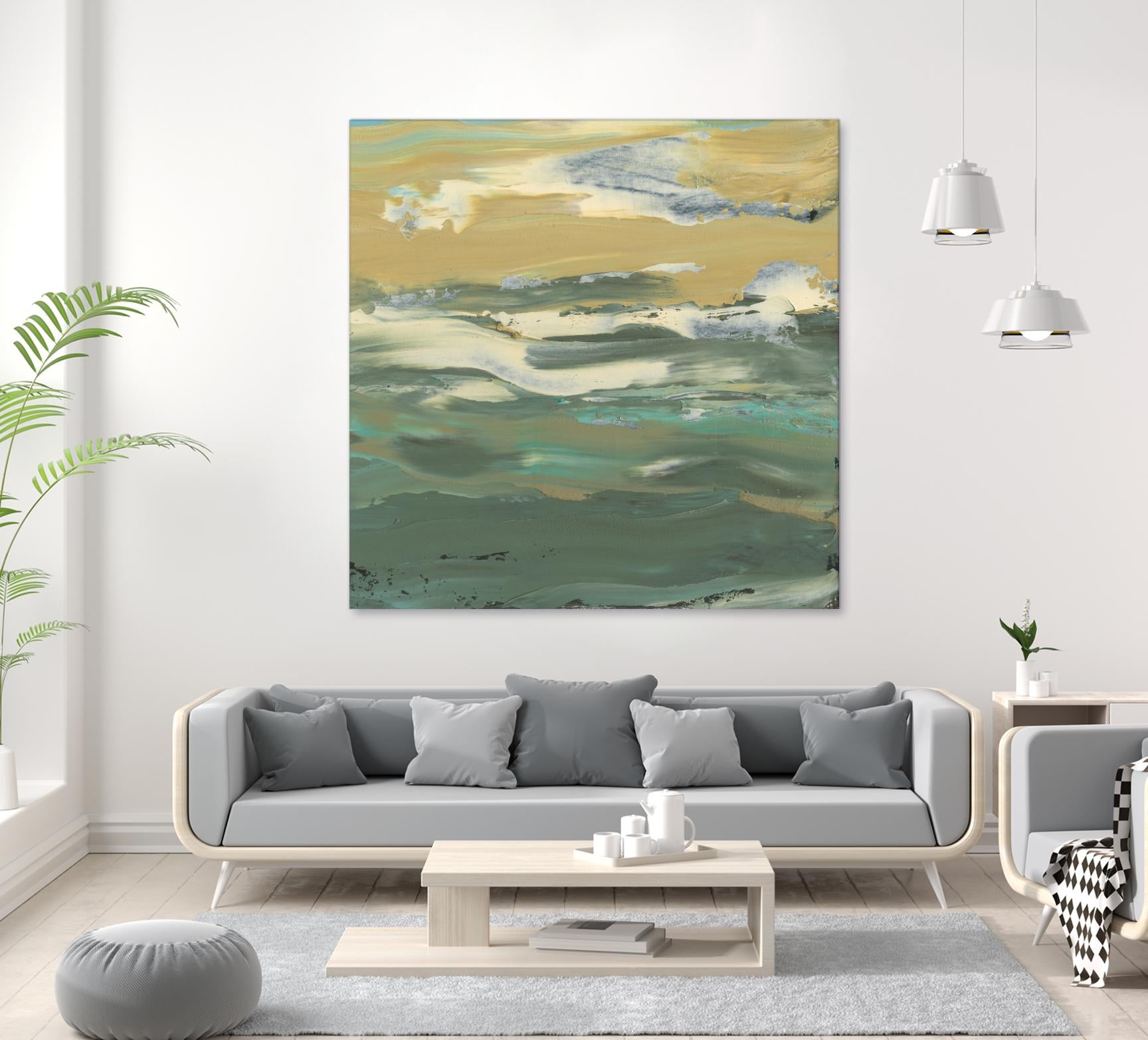 Green Waters Edge II by Alicia Ludwig on GIANT ART - beige abstract