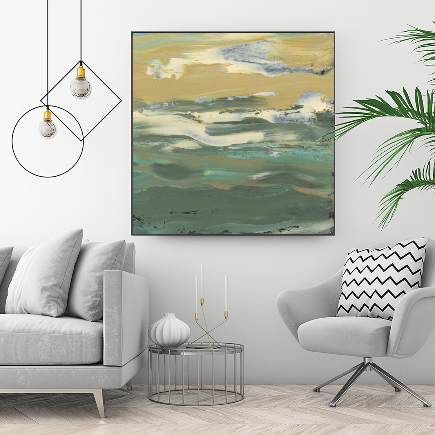 Green Waters Edge II by Alicia Ludwig on GIANT ART - beige abstract