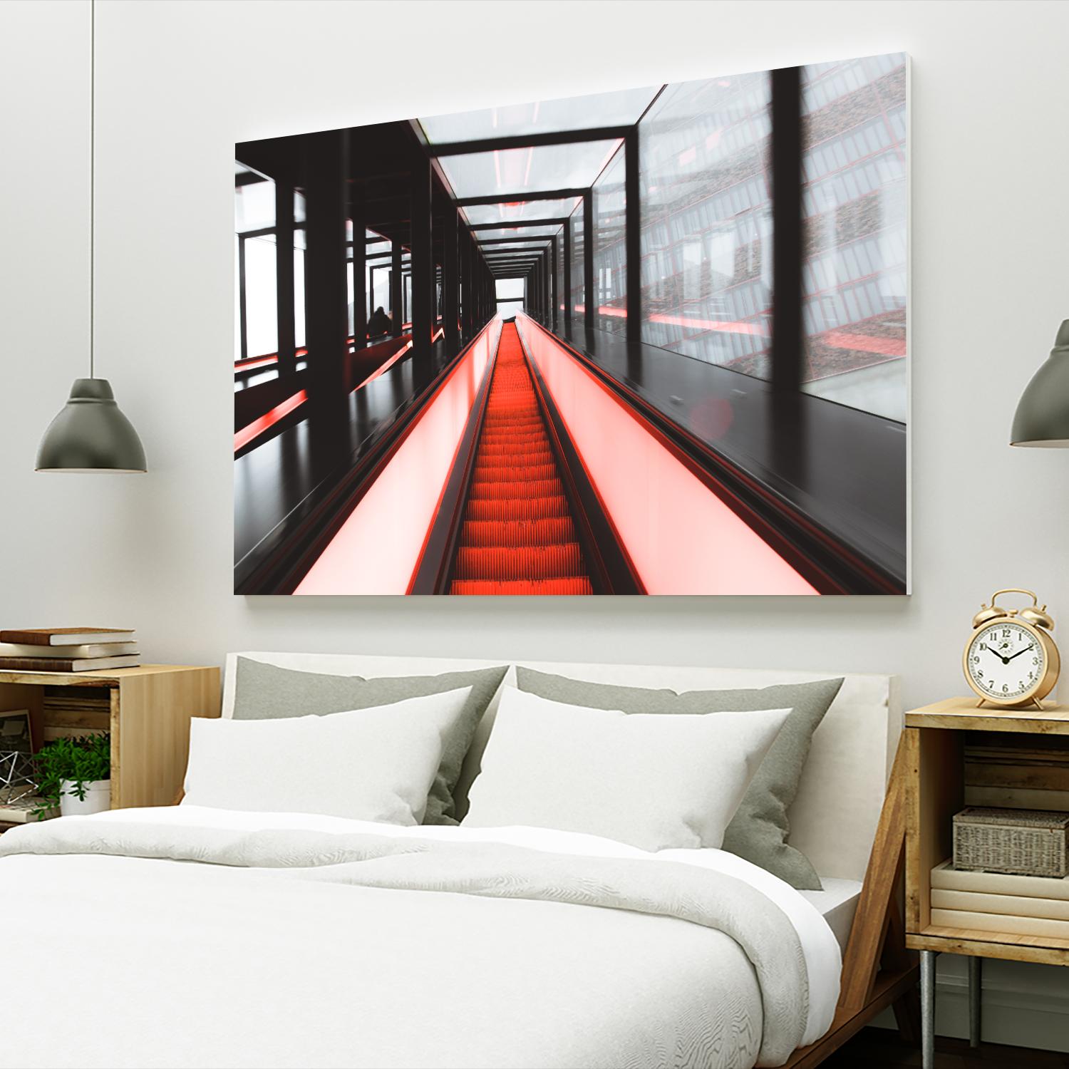 Red escalator by Pexels on GIANT ART - black photo art