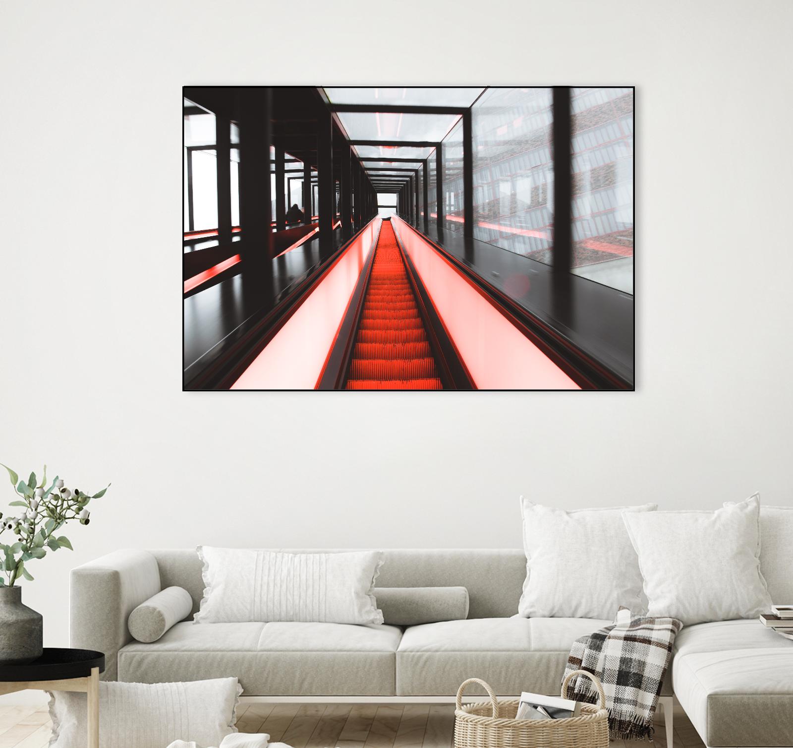 Red escalator by Pexels on GIANT ART - black photo art