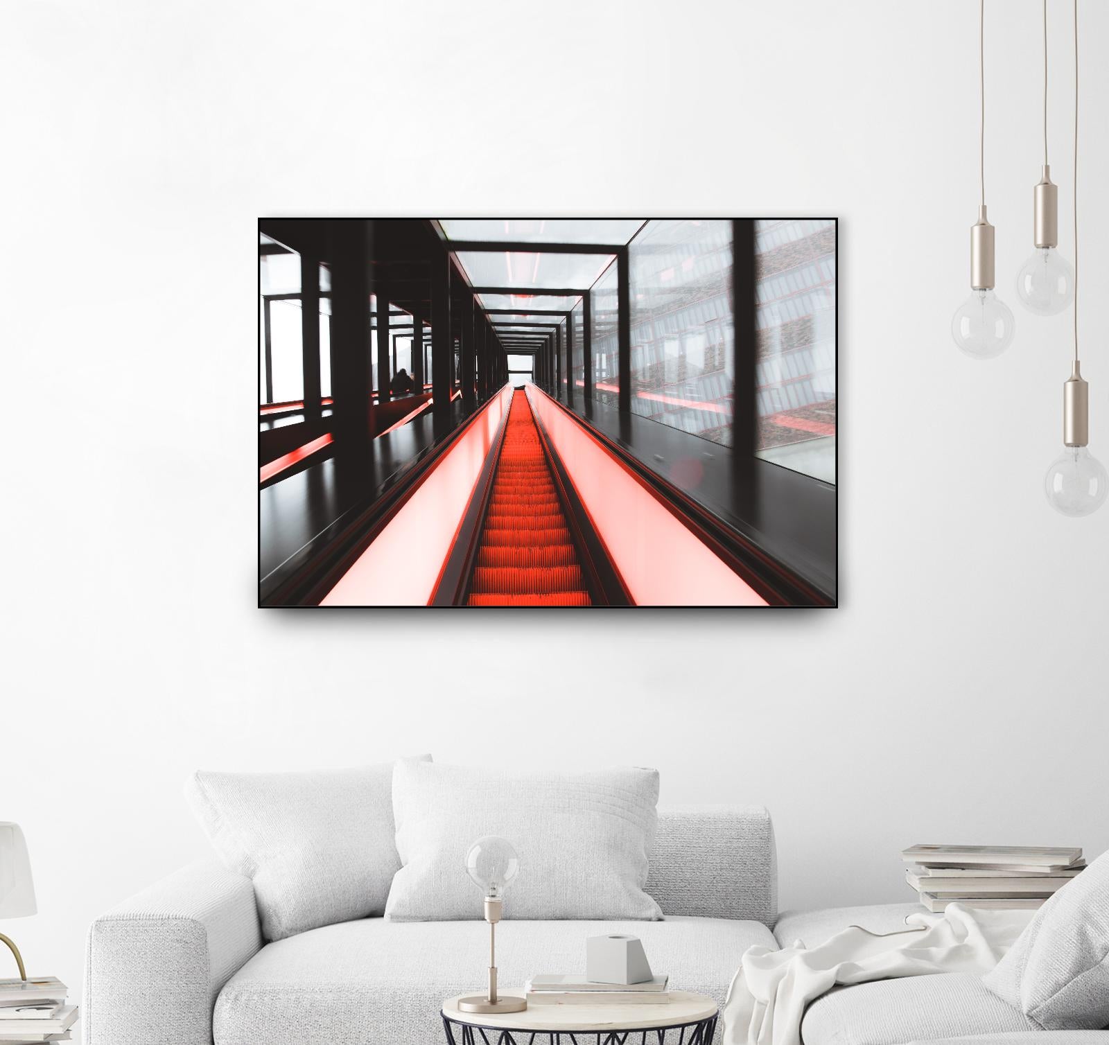 Red escalator by Pexels on GIANT ART - black photo art