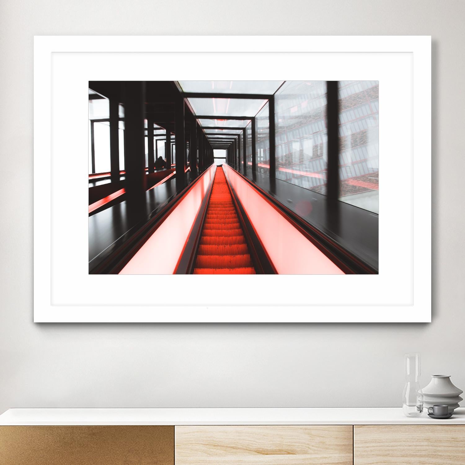 Red escalator by Pexels on GIANT ART - black photo art