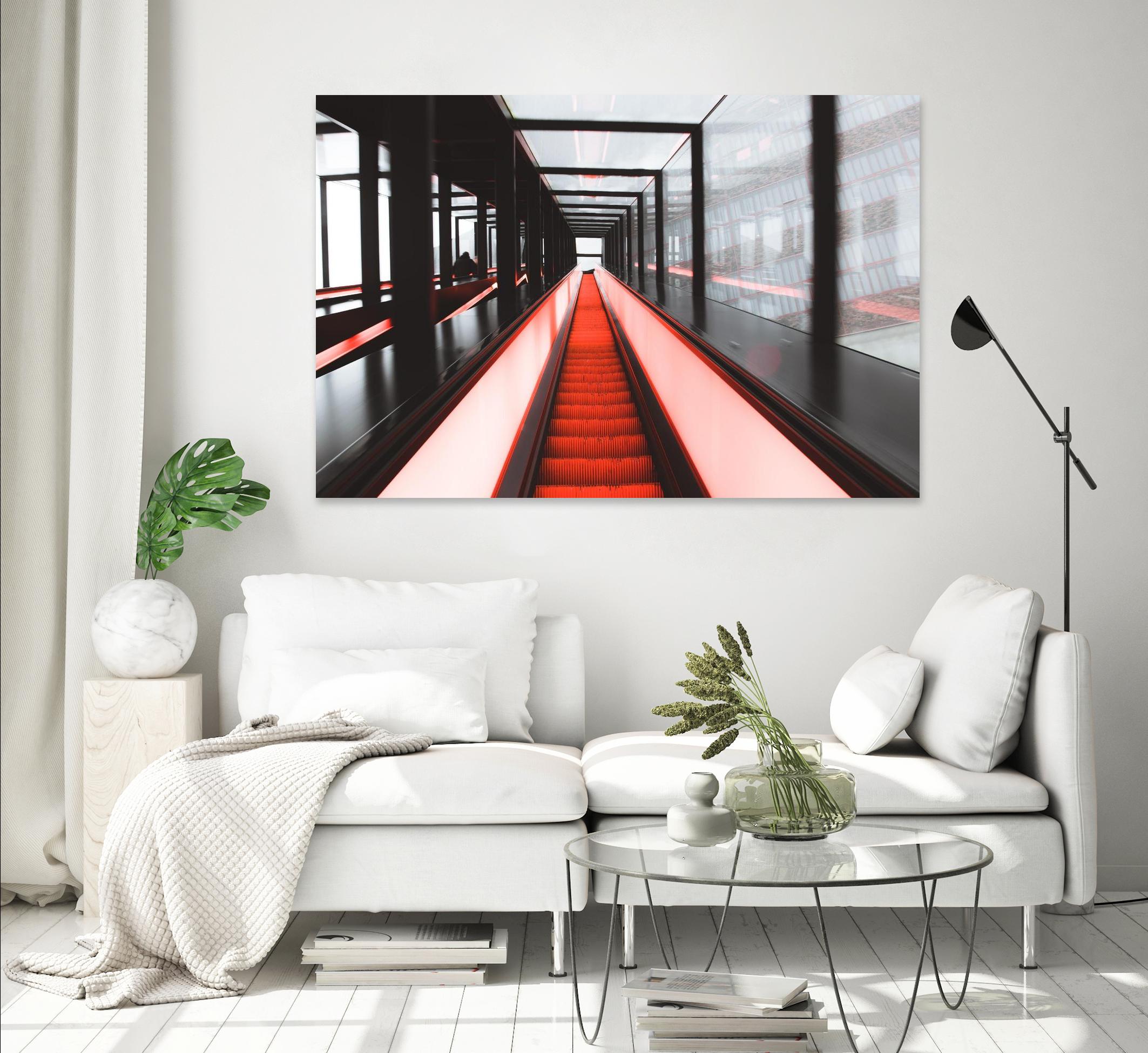 Red escalator by Pexels on GIANT ART - black photo art