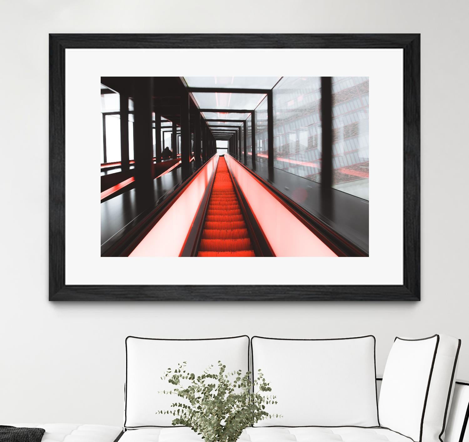 Red escalator by Pexels on GIANT ART - black photo art
