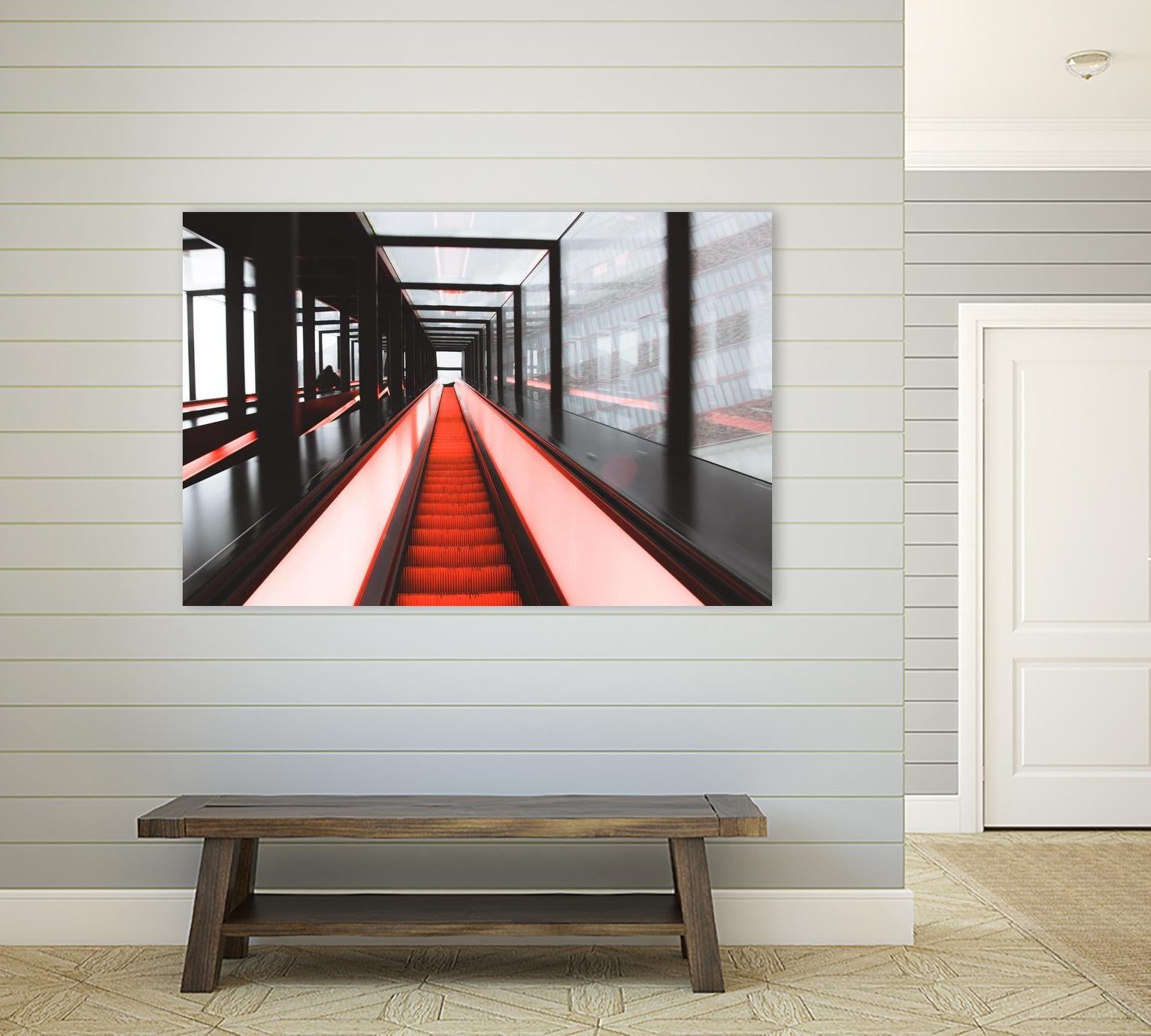 Red escalator by Pexels on GIANT ART - black photo art